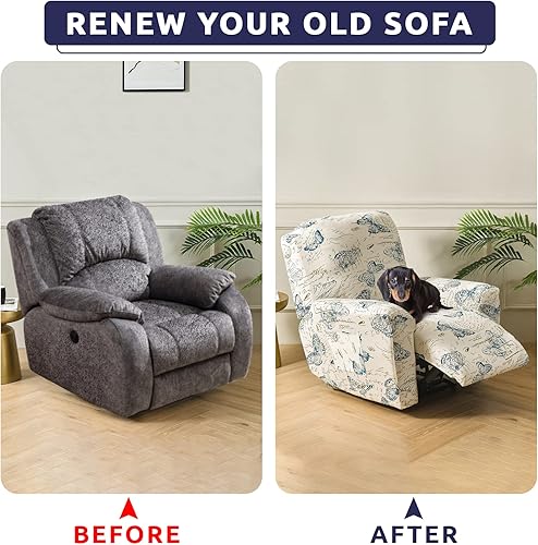Miniatura 6 de Iauddy Funda reclinable, suave, elástica, para silla reclinable, 4 piezas, protector de muebles para sillón reclinable con bolsillo, funda de sofá