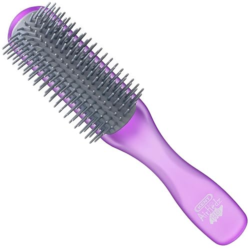 Kent AHGLO01 Airhedz Glo - Cepillo de pelo corto para desenredar medio redondo, estrecho, de 9 filas, iónico, antiestático, no rayado, largo, con