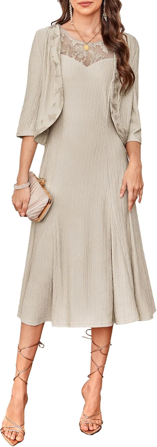 GRACE KARIN 2025 Mother of The Bride Dress with Jacket Women Stretchy Lace 2 Piece Wedding Guest Dresses GRACE KARIN 2025 Mother of The Bride Dress with Jacket Women Stretchy Lace 2 Piece Wedding Guest Dresses