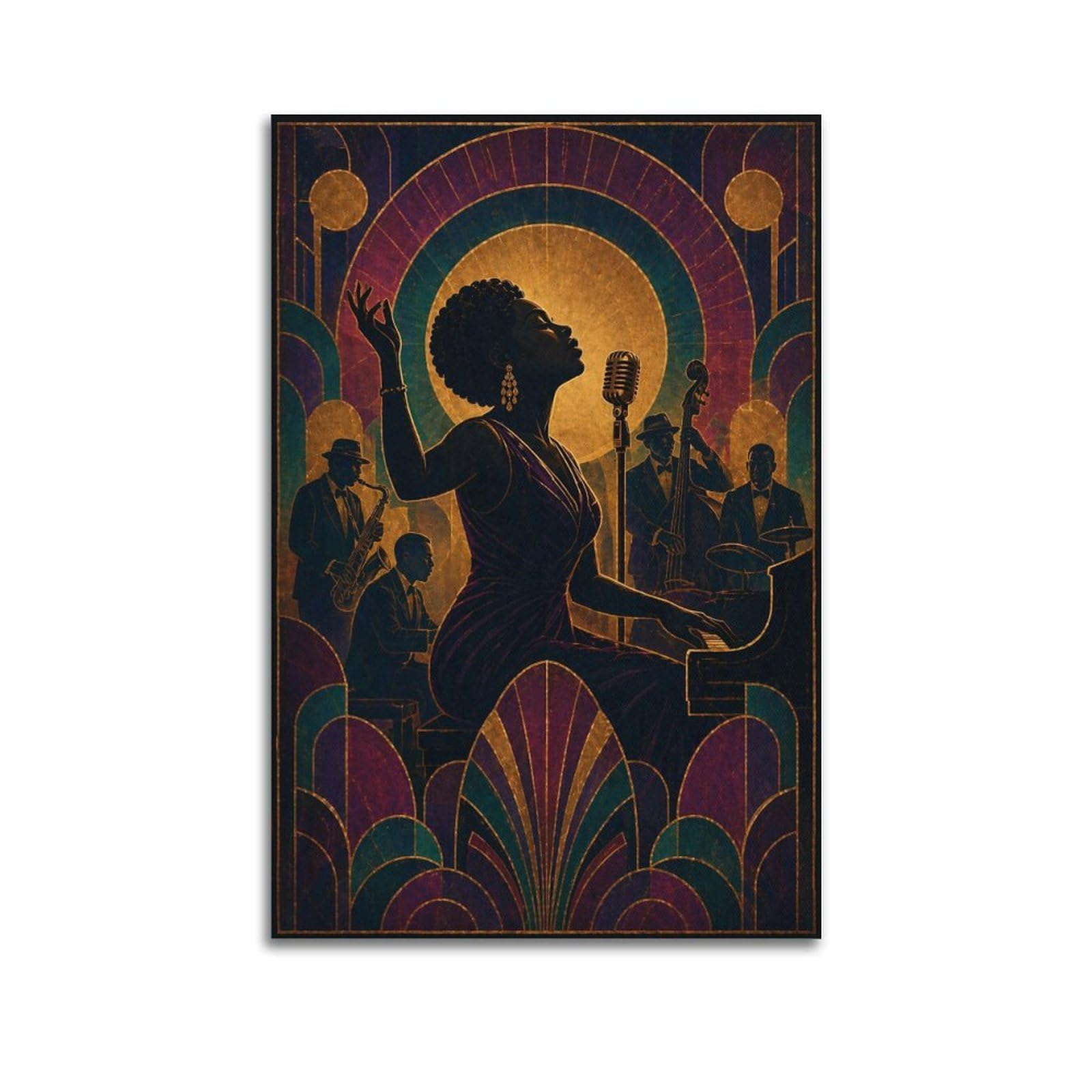 XKUGA Vintage Harlem Style Jazz Band Club Poster Modern Decorative Canvas Prints - Ideal Wall Art for Family, Man Cave, Game Room, Boys & Girls Bedroom 24x36inch(60x90cm)