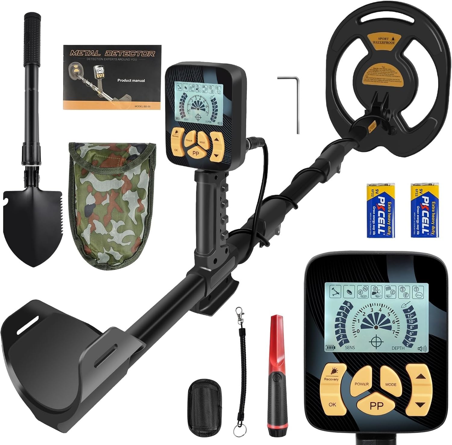 Professional Metal Detector for Adults,12-inch Detection Depth Beach Metal Detector with 12-inch IP68 Waterproof DD Coil,DISC & PP Mode,LCD Backlight Display Gold Detectors Including Pinpointer