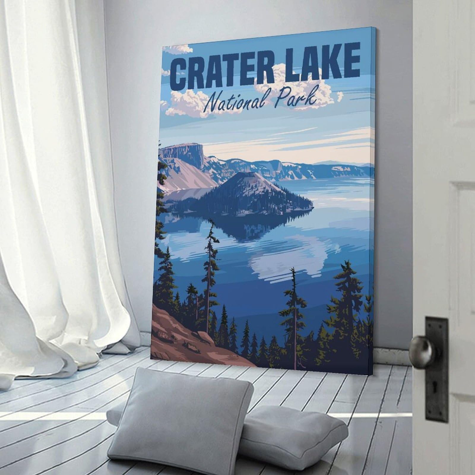Junmoney Wall Art Print Crater Lake National Park(2), 24x36inch(60x90cm), for Living Room, Bedroom Or Home Office, Thoughtful Wall Decor for Art Lovers