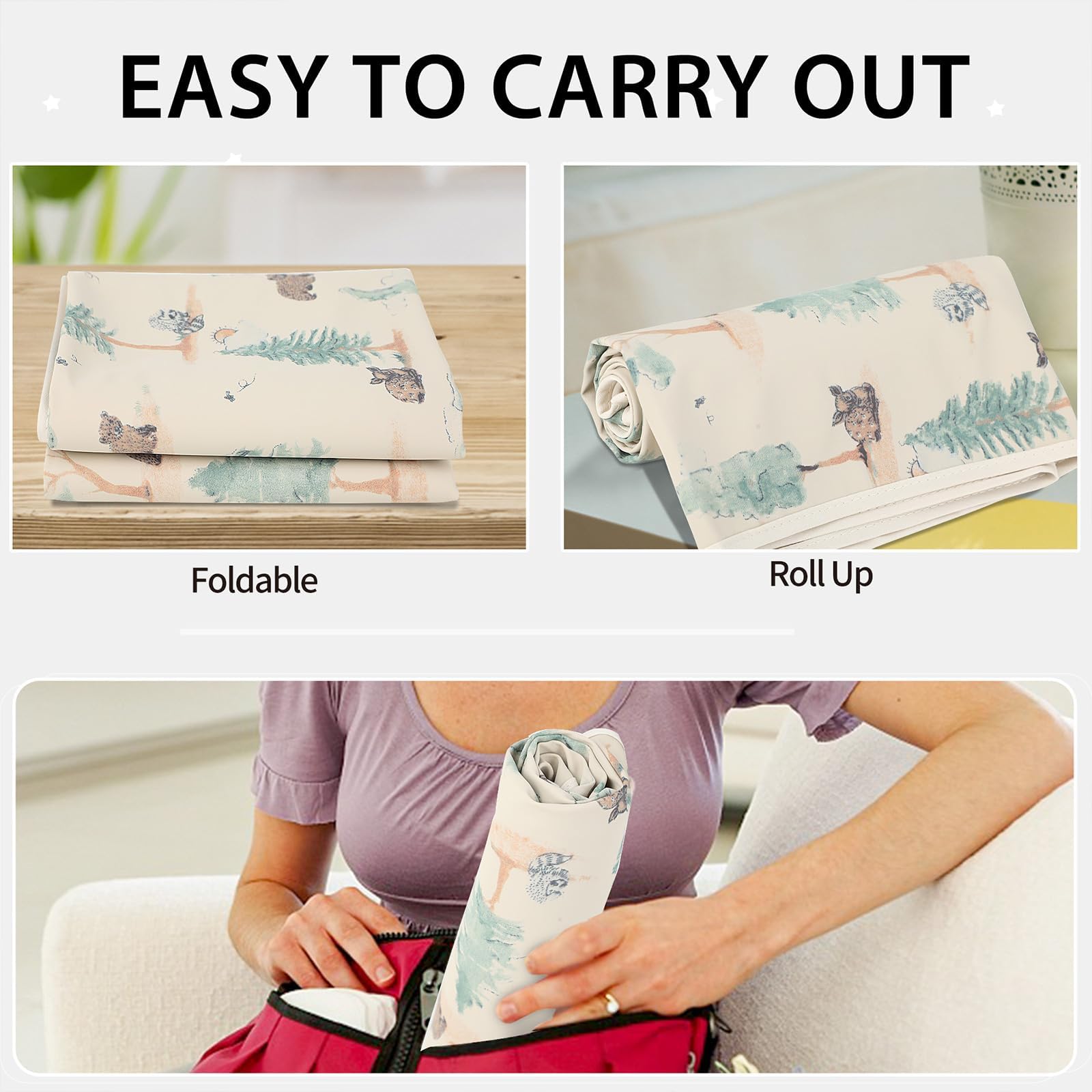Cambiador de cuero vegano para bebé, cambiador portátil lavable, tapete cambiador de viaje plegable para bebés, regalos de ducha para recién nacidos (bosque, 20 x 28 pulgadas)