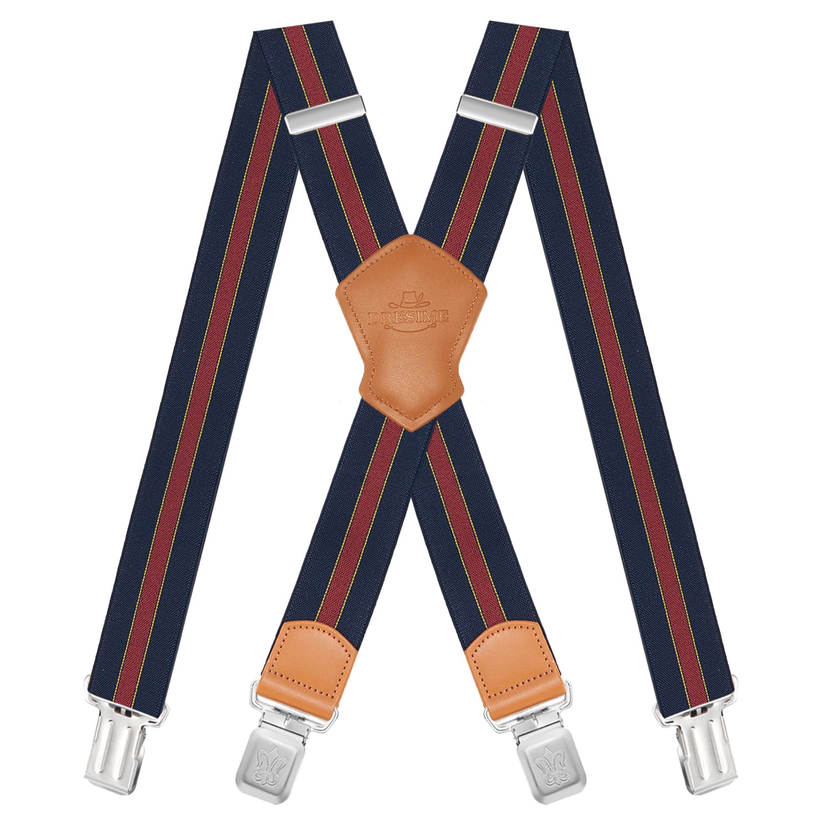 Dresime Bretelle da Uomo per pantaloni con 4 clip forti 4 cm di larghezza, per Uomini e Donne Grandi e alti Larghezza Regolabile di Elastiche e Forma a X Elastica