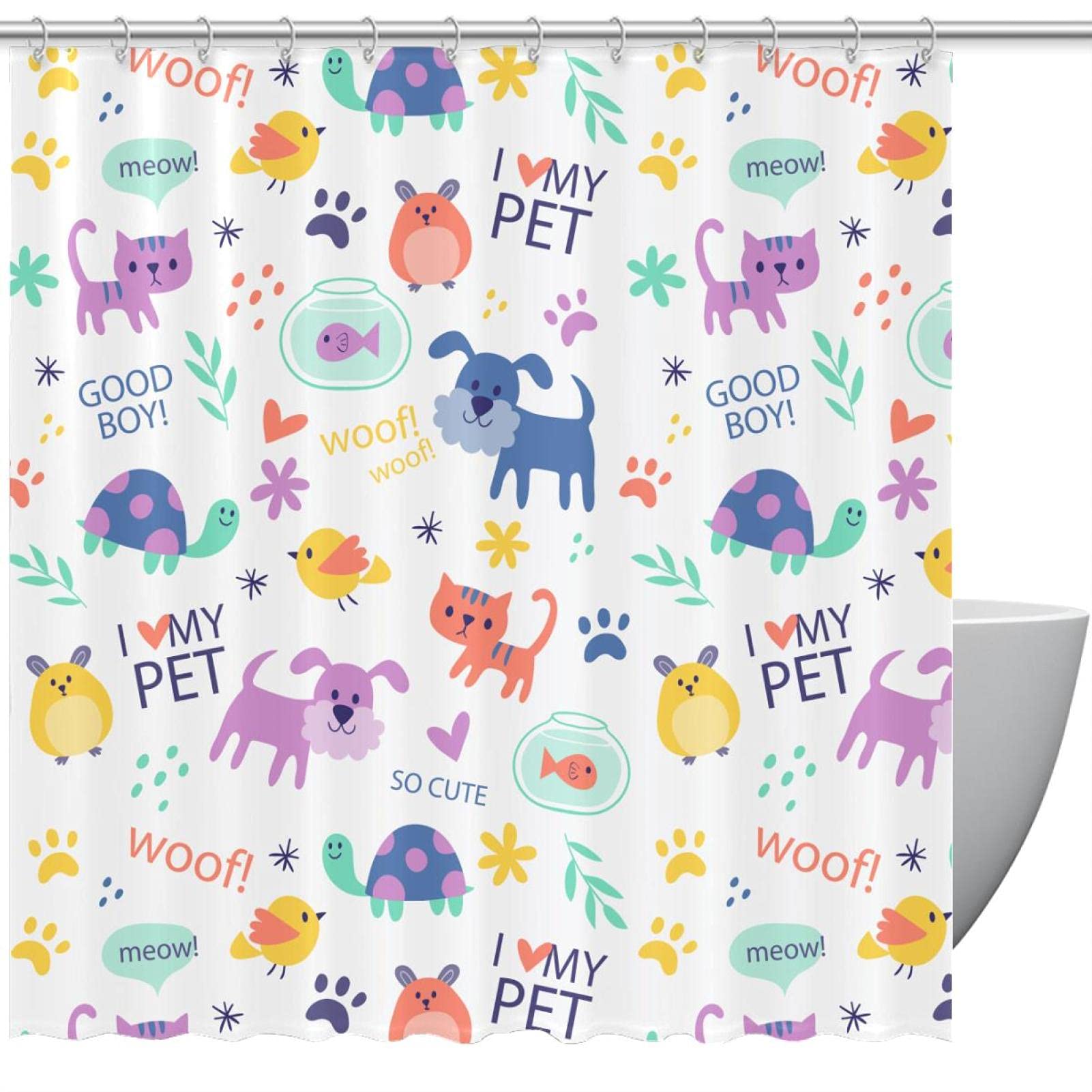 Rideau de douche 183 x 183 cm motif animaux mignons pour baignoire et douche moderne