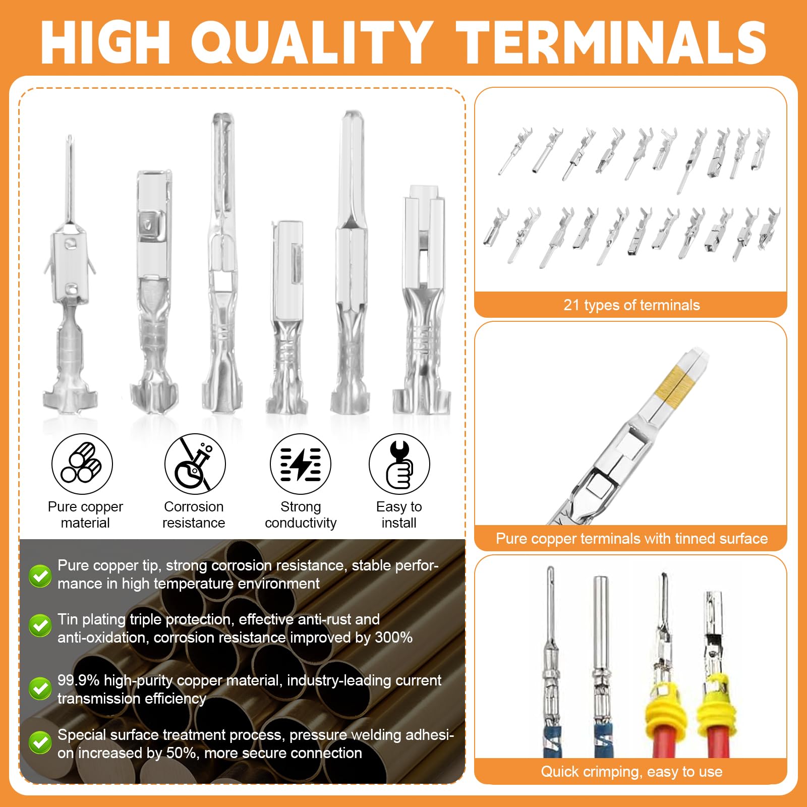 Kit de connecteurs électriques auto 815 pièces avec pince à sertir SN-58B, cosses 1,0–3,5 mm, bouchons d’étanchéité et extracteurs de broches pour voiture, moto, bateau