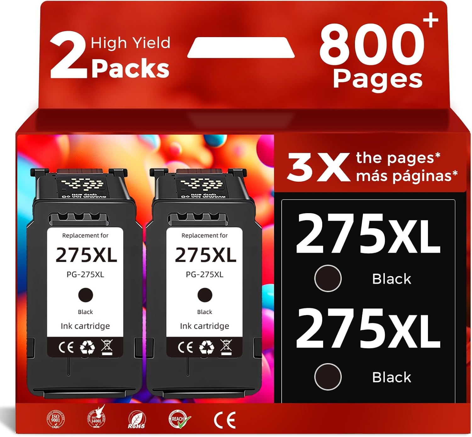 Compatible 275XL Black Ink Cartridge Replacement for Canon PG 275 XL PG275(2 Pack) Work for Cannon PIXMA TS3722 TR4720 TR4722 TR4700 TS3522 TS3700 TS3720 TS3520 TS3500 TR4723 TR4725 Printers