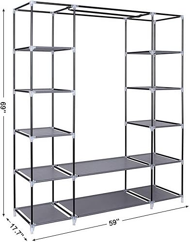 Miniatura 7 de Vasitelan Armario portátil para armario, organizador de almacenamiento con estantes y cubierta para colgar ropa, tela no tejida, montaje rápido y