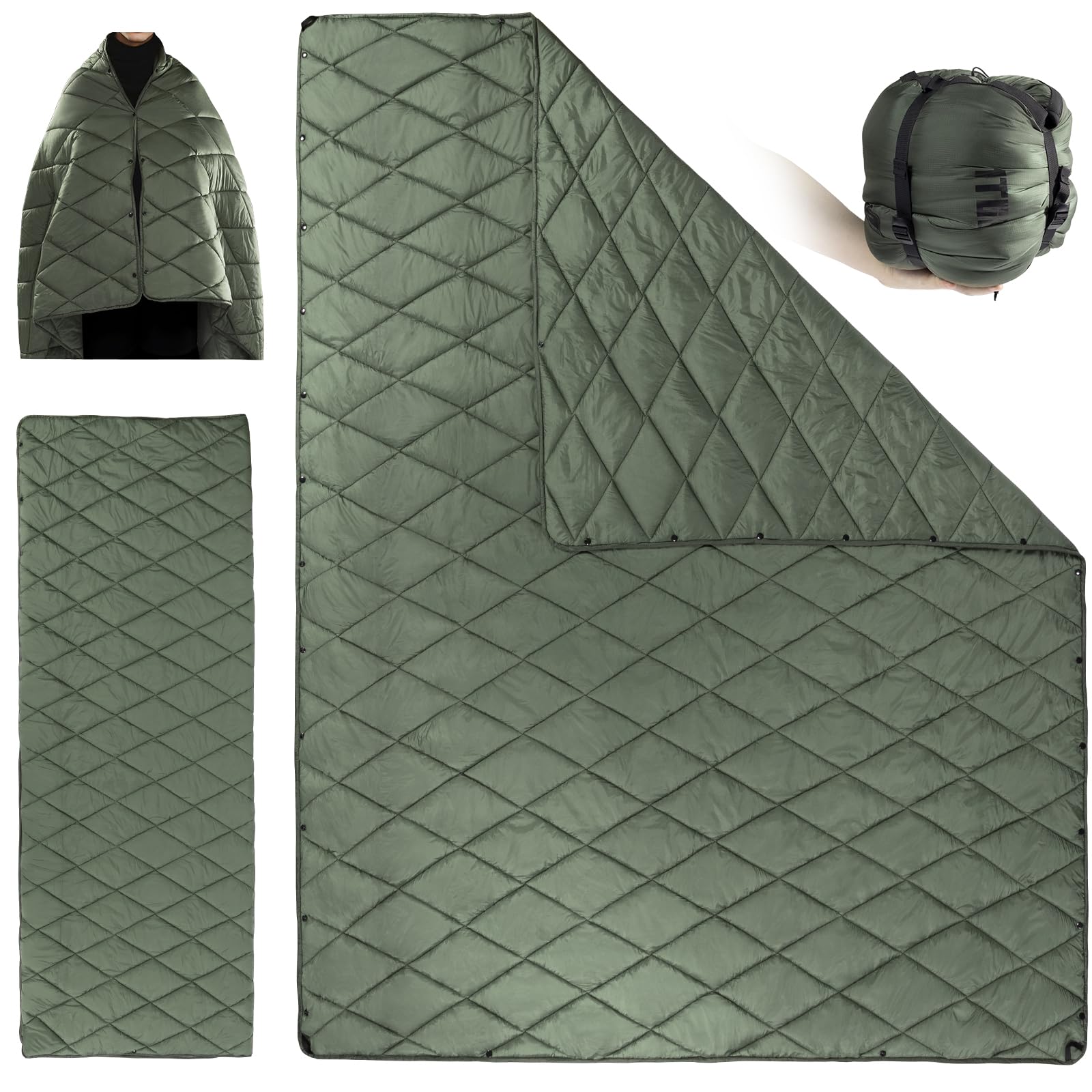 1TG Tactical Manta Camping Compacta, Manta de Acampada Ligera & Impermeable, para Senderismo, Coche, Estadio, Pesca - Lavable a Máquina (M -190x132CM L-158x208CM)