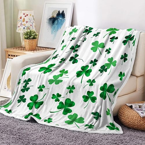 Miniatura 3 de Manta con diseño de trébol y hojas de trébol verde, súper suaves y acogedoras, mantas decorativas de primavera para cama, sofá, 50 x 60 pulgadas