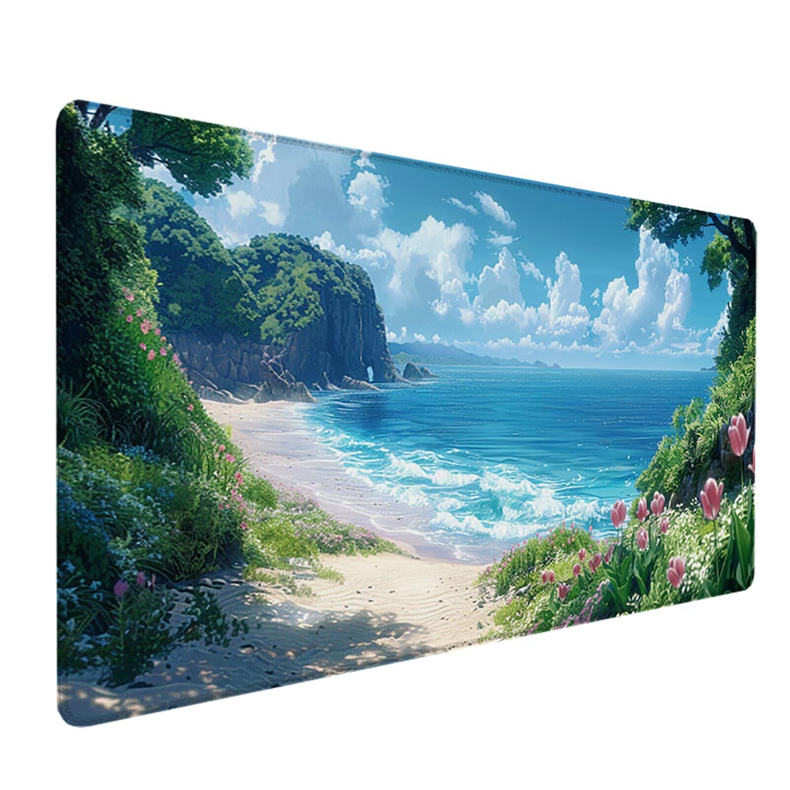 Playa Alfombrilla Ratón Gaming XXL 1500 x 800 mm, Alfombrilla Gaming Azul Mousepad con Base de Goma Antideslizante, Impermeable Desk Mat para Teclado y Raton, Accesorios Gaming, Regalos de Hombre 2-1
