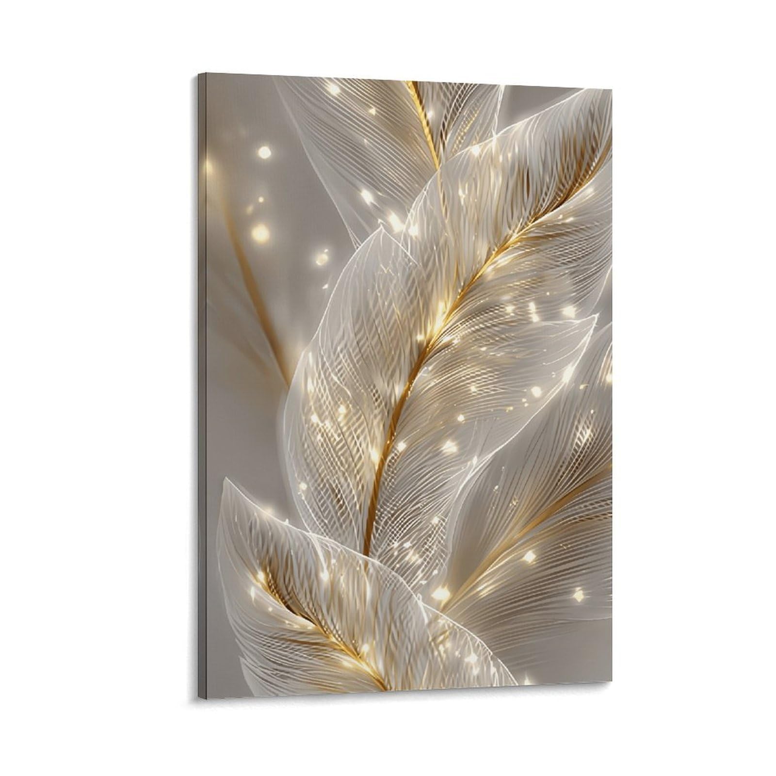 XPASHIQWC White & Gold Feather Poster Artwork Canvas Prints Picture Modern Canvas Wall Art Picture Wall Hanging for Living Room Home Decorations 20x30inch(50x75cm)