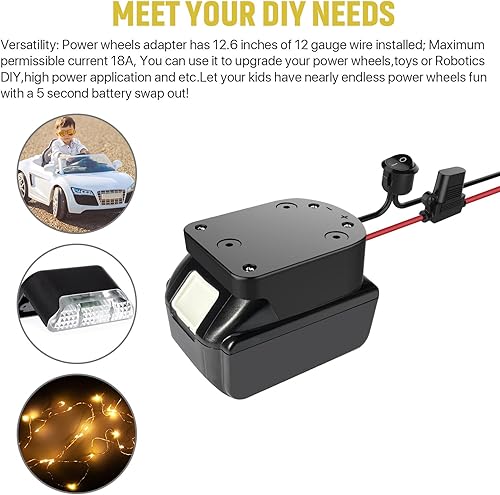 Miniatura 2 de Adaptador de rueda eléctrica con fusible e interruptor, adaptador de batería seguro para batería de litio Makita de 18 V, con cable de calibre 12,