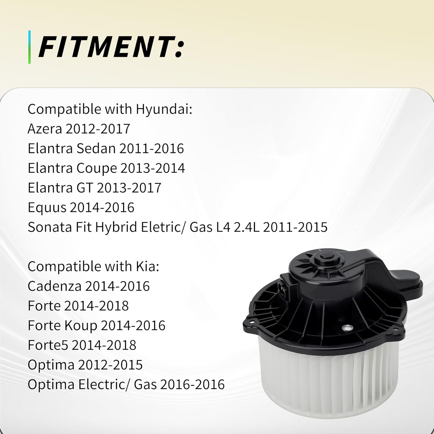 AC Heater Blower Motor 97113-2Y000 Fit for Kia Optima 12-15, Cadenza14-16, Forte 14-18, Fit for Hyundai Azera 12-17, Elantra Sedan 11-16, OEM 700259