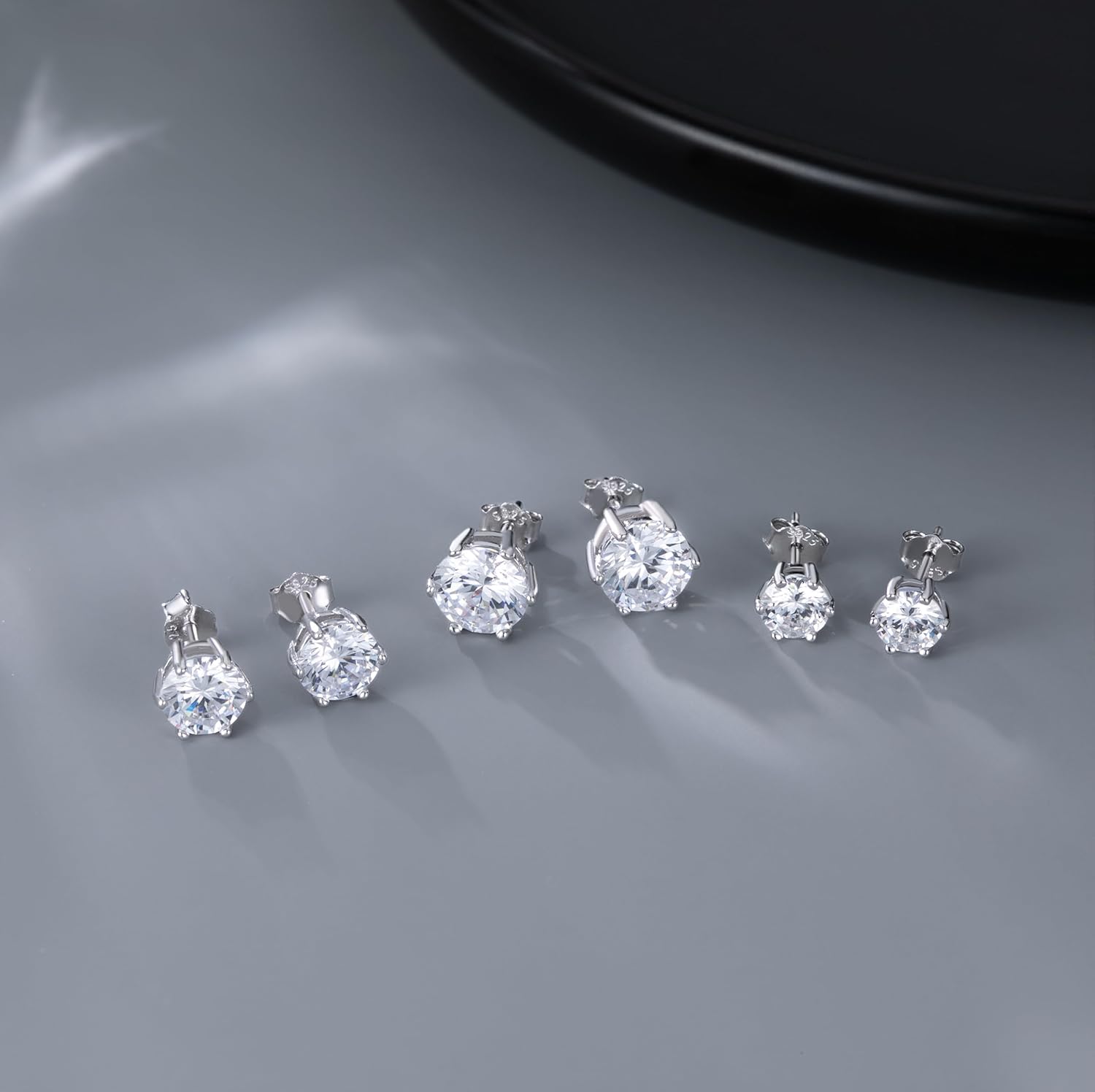 SLUYNZ Solid 925 Sterling Silver Sparkling Cubic Zirconia Stud Earrings for Women Teens Round CZ Stud Earrings 5MM/6MM/7MM Simulated Diamond Studs - Image 4