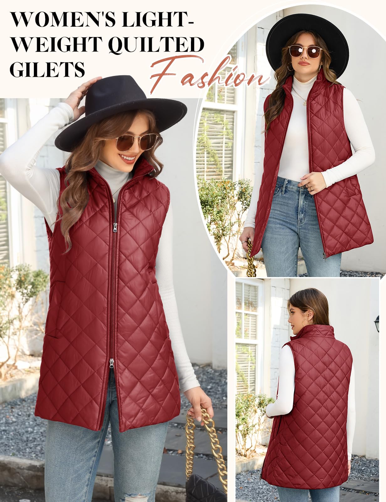 Yuson Girl Gilet Donna Senza Maniche Leggero Gilet Trapuntato di Mezza Stagione Primavera Autunno Collo Alto Smanicato Casual Waistcoat Cerniera con Tasche