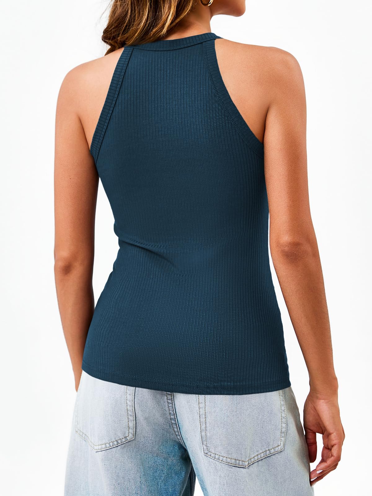 Dellytop Summer Womens Tank Tops - Casual Sleeveless Basic Cami Top Shirt Slim Knit Ribbed Racerback Workout Blouses