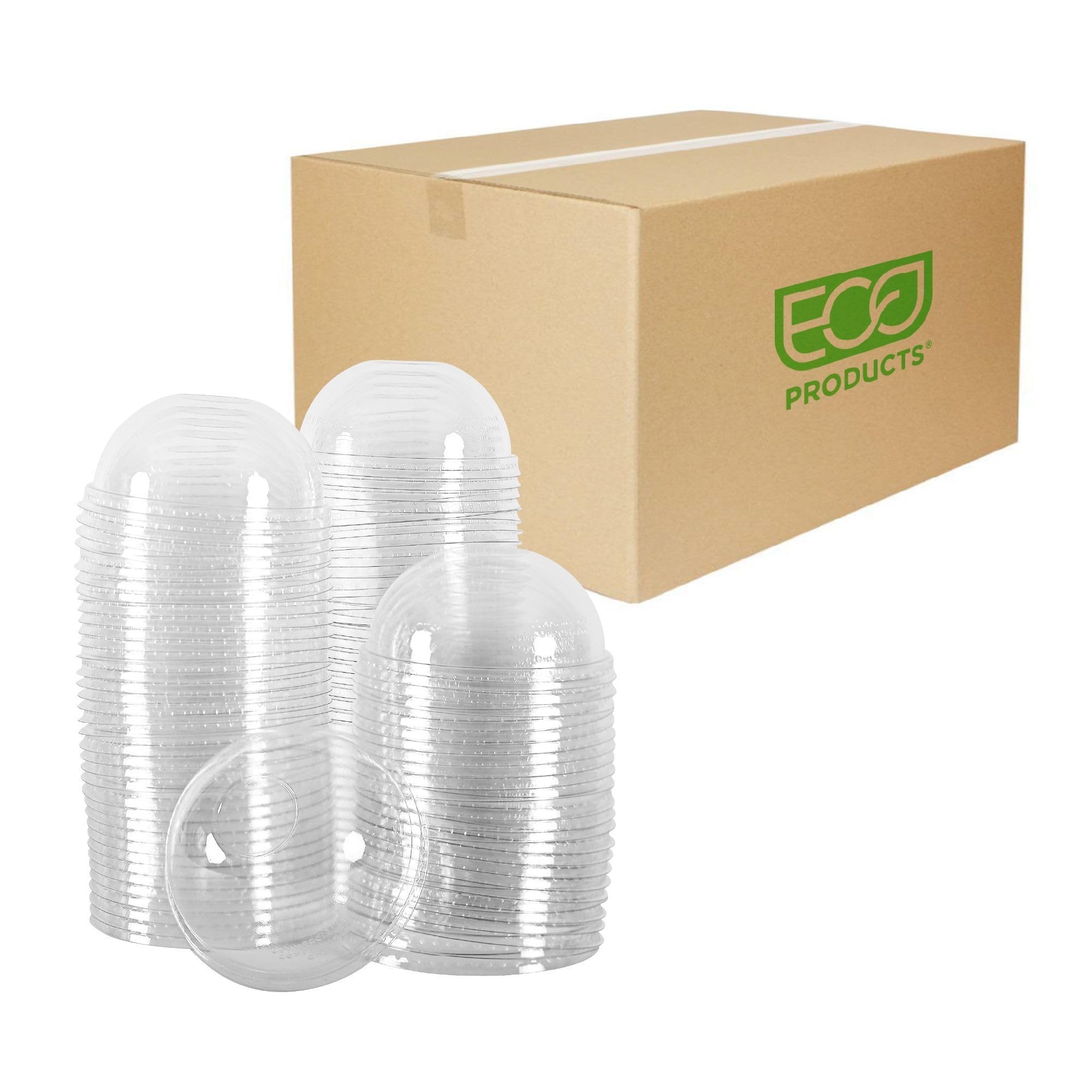 Eco-Products GreenStripe Compostable Plastic Cup Dome Lids, Case of 1000, No Straw Hole, Fits 9-24oz Cups, Made From PLA Renewable Plant Based Plastic
