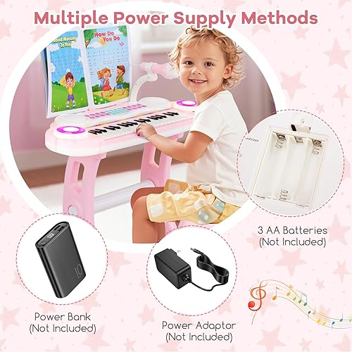 Vista 24 de HONEY JOY Teclado de piano para niños, piano electrónico de 31 teclas, instrumento musical educativo con micrófono, sonidos, reproducción