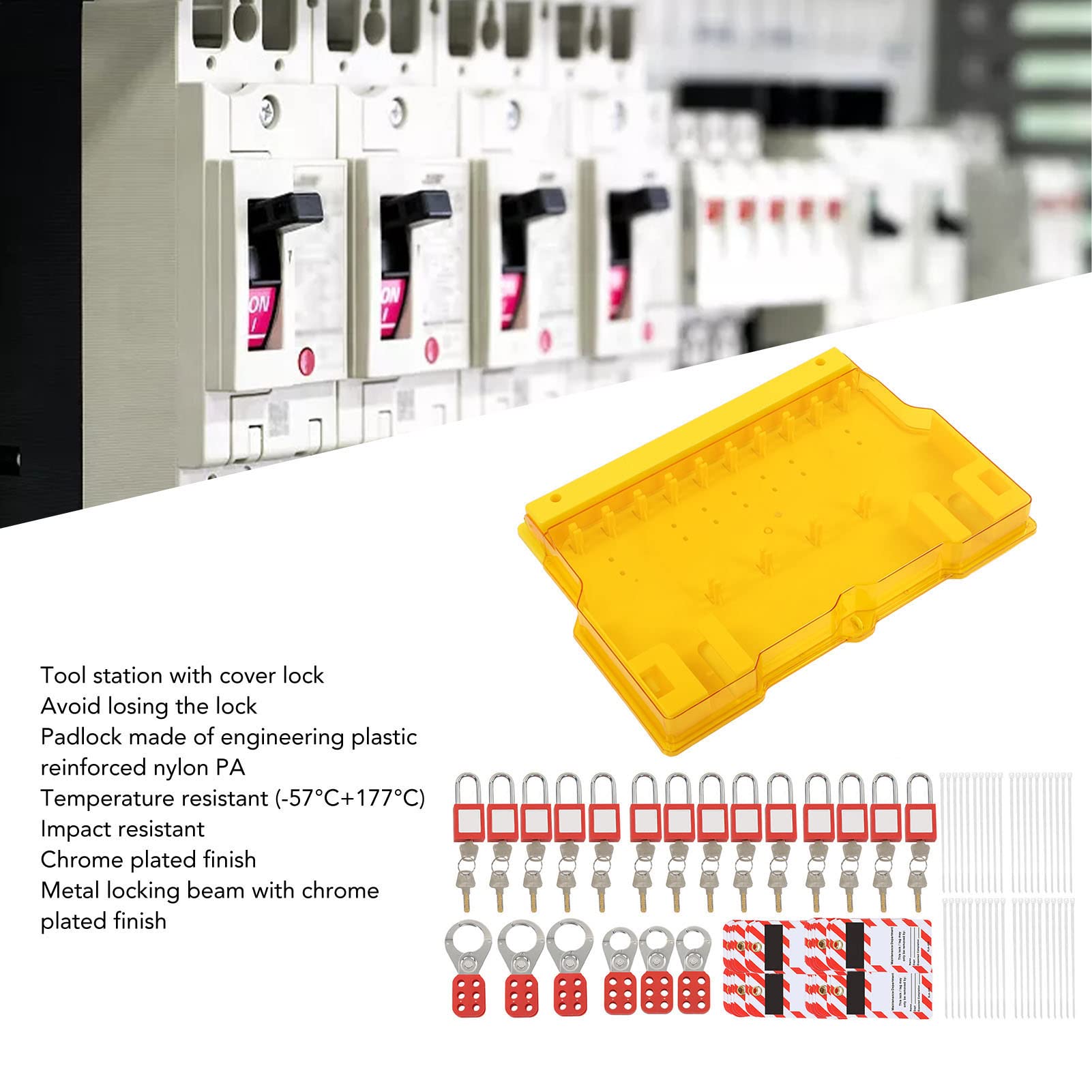 Kit de etiquetado y bloqueo profesional, dispositivos Loto duraderos con carcasa de una pieza, 565x400x65 mm, para uso industrial y de fábrica