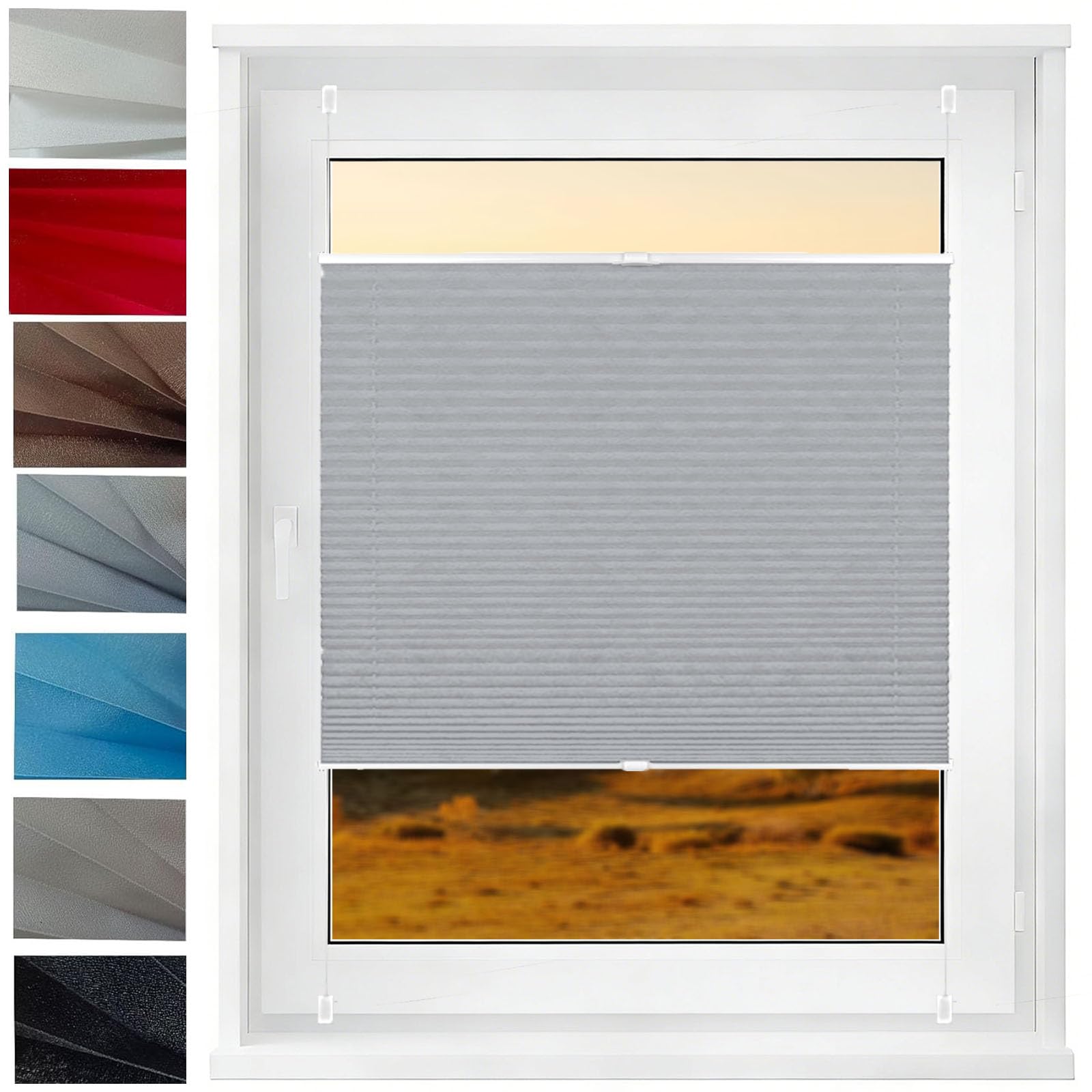 Store plissé sans perçage gris clair 20x70 cm pour fenêtres et portes