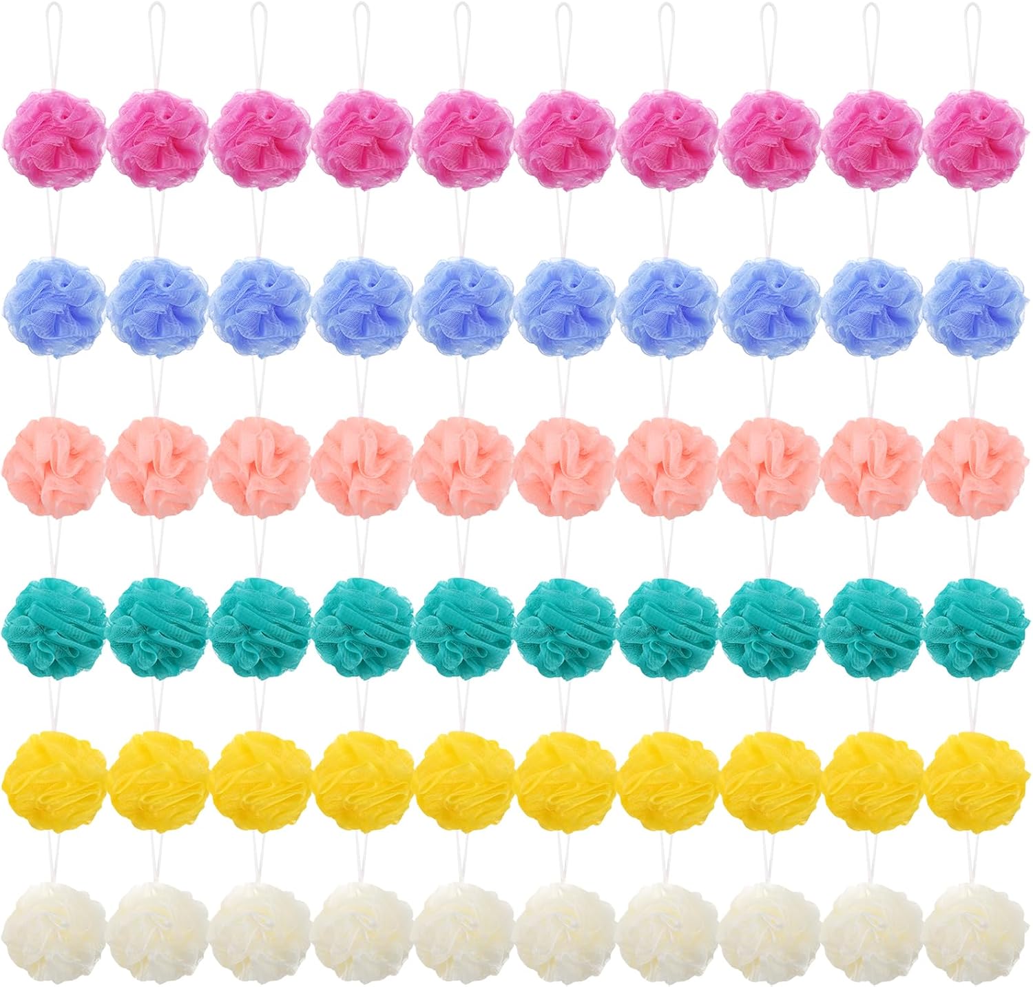 COMNICO 60 Pcs Loofahs Bulk Bath Sponge Shower Exfoliating Body Scrubber Packs Colorful Travel Cleaning Wash Puff Bathing Accessories for Women Men Shower