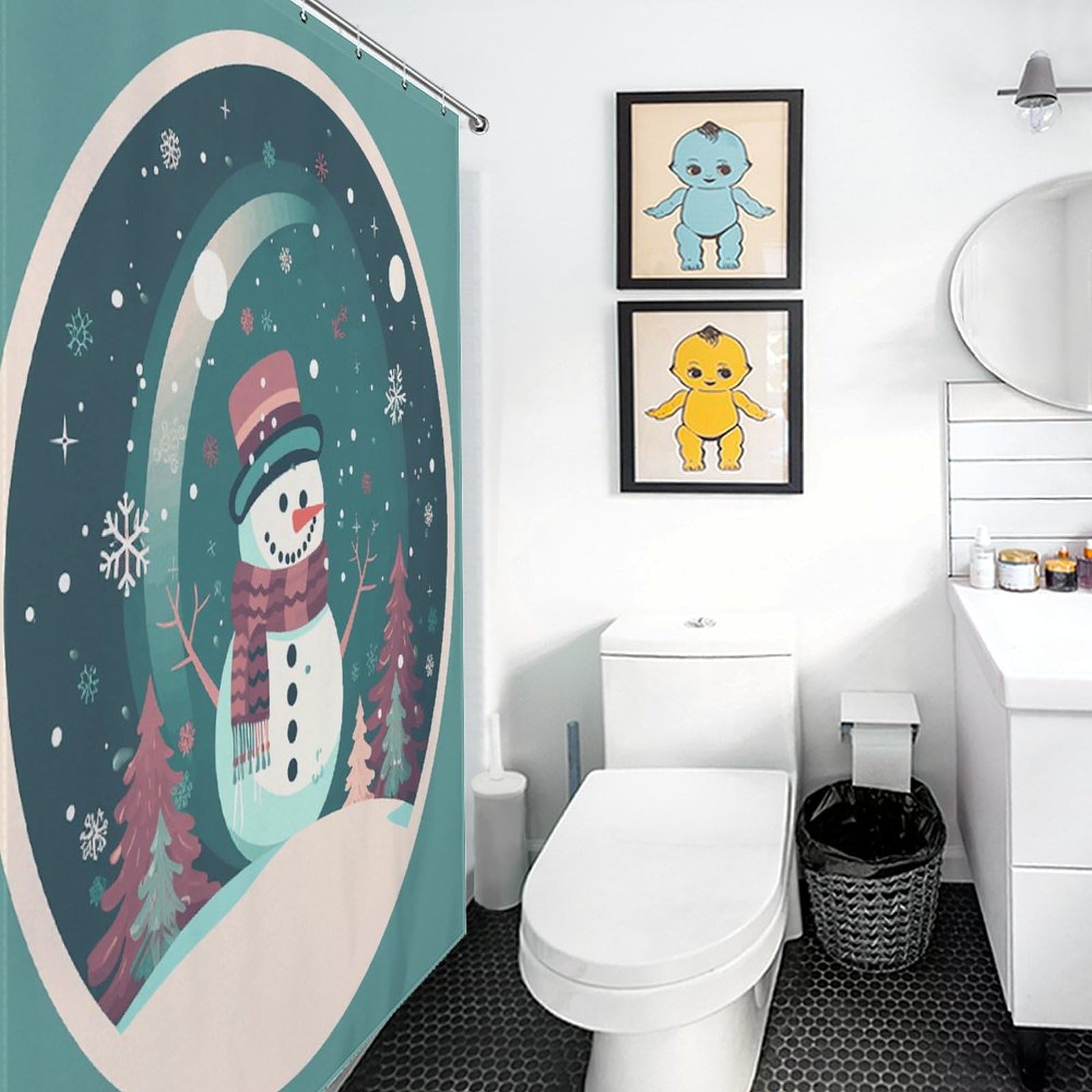 Rideau de douche imperméable bonhomme de neige pour une ambiance hivernale et cocooning