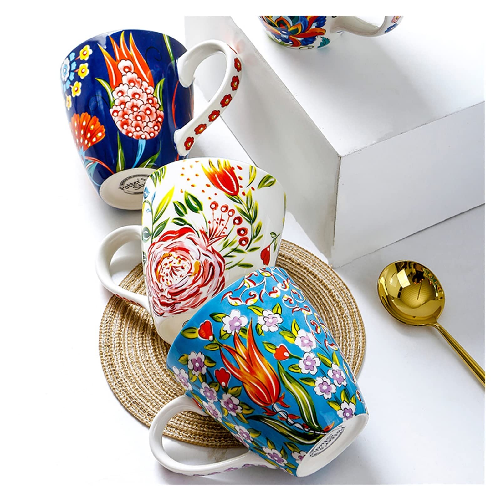 superyes Set di 1 tazze da caffè grandi, set di tazze da caffè per tè, latte, cappuccino, cereali, zuppa di cioccolata calda, regalo per amico, famiglia 15 OZ (rosa + rosso