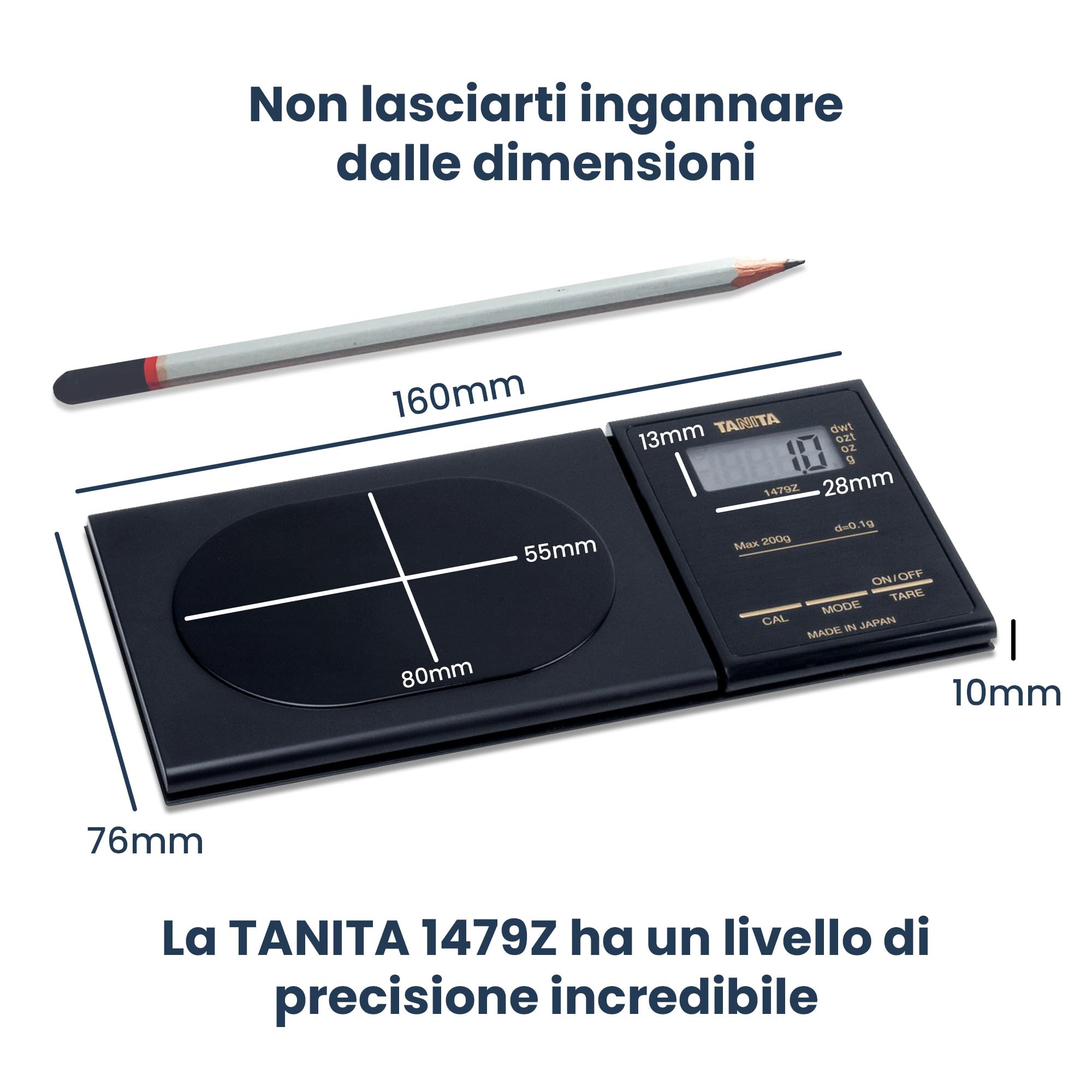 Tanita 1479Z - Bilancia da cucina, fino a 200 g, schermo LCD, nera