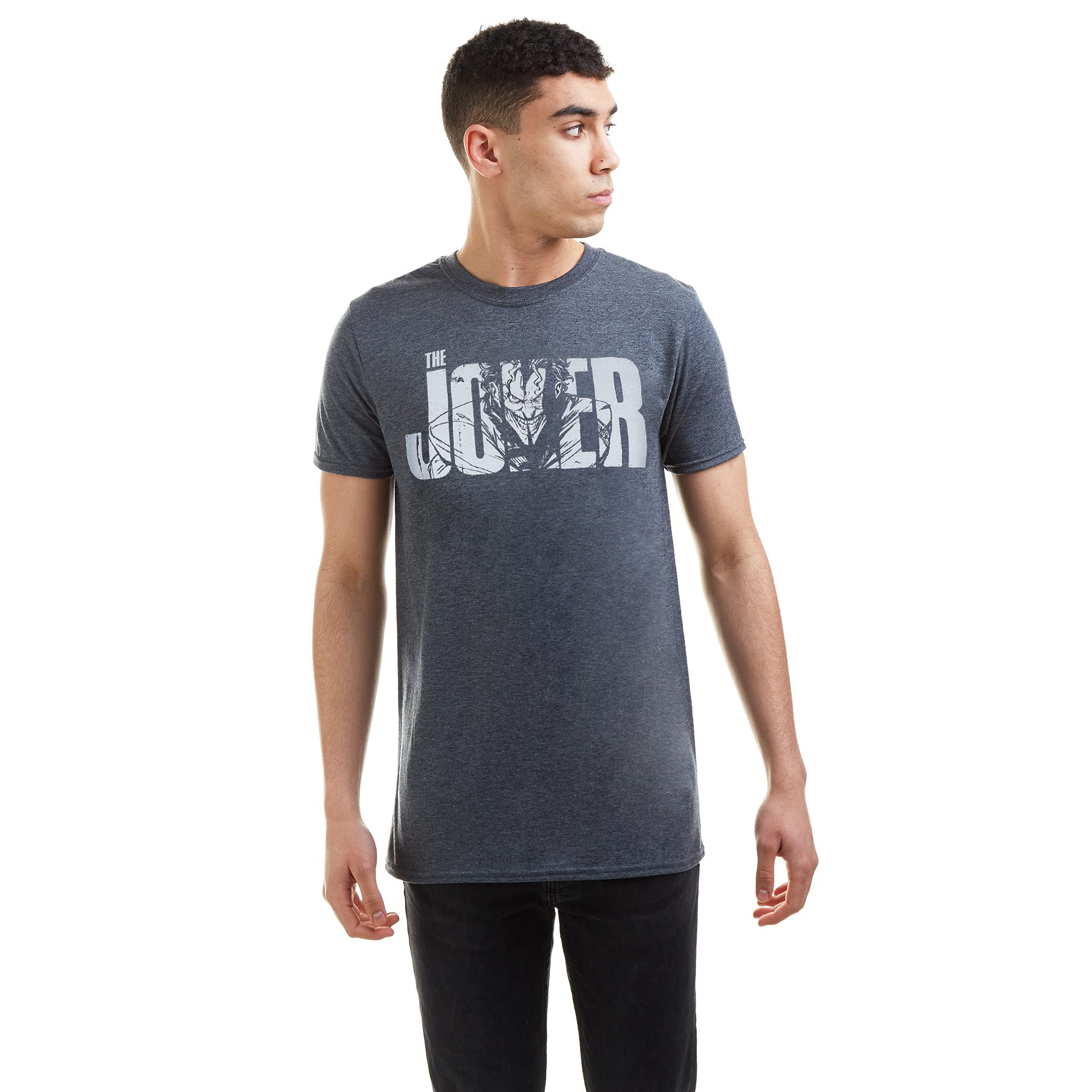 Joker Text T-Shirt Dark Grey Cotton Mens M - DC Comics Official Licensed