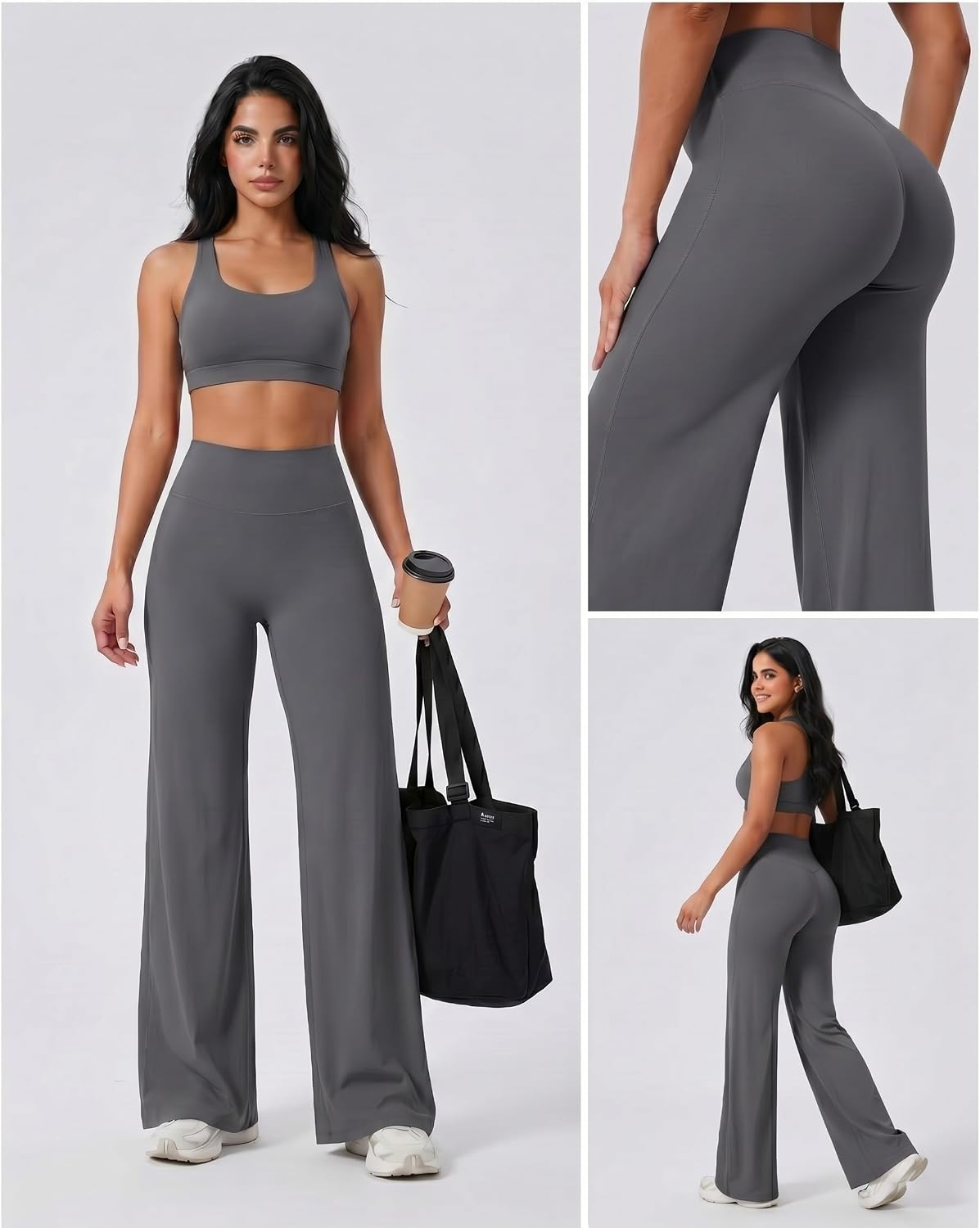 Coume 2 Pack Women Workout Leggings Straight Wide Leg No Front Seam Yoga Gym Pants High Waist Buttery Soft Stretch Leggings