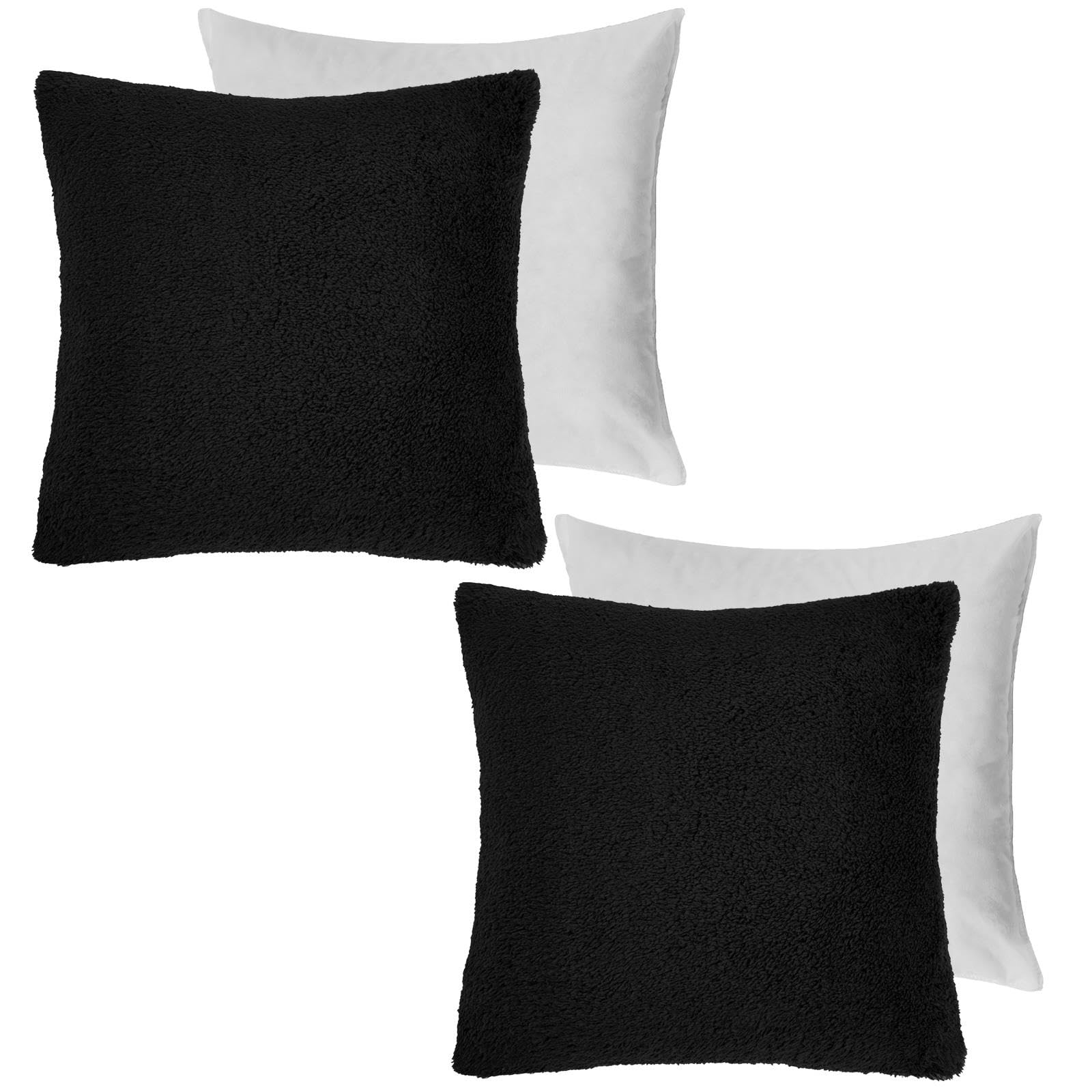 Brentfords Teddy Fleece Cushions with Covers Included Forest Green, Throw Pillow 45 x 45 Cushion Inners Bedroom Living Room Sofa Seat Cushion Covers, Pack of 2