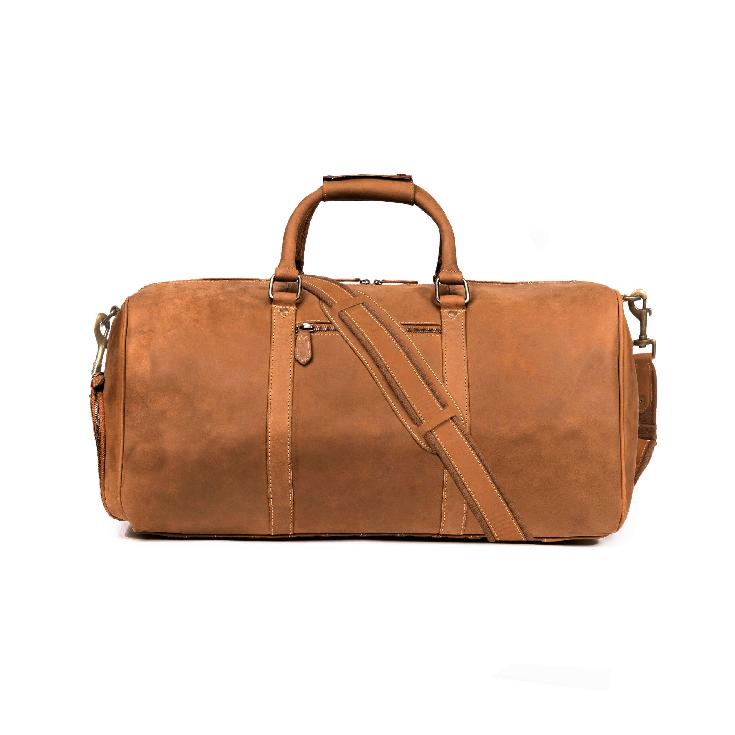 DRAKENSBERG Weekender Finn 54cm Leder Reisetasche mit Schuhfach 40L Cognac-Braun