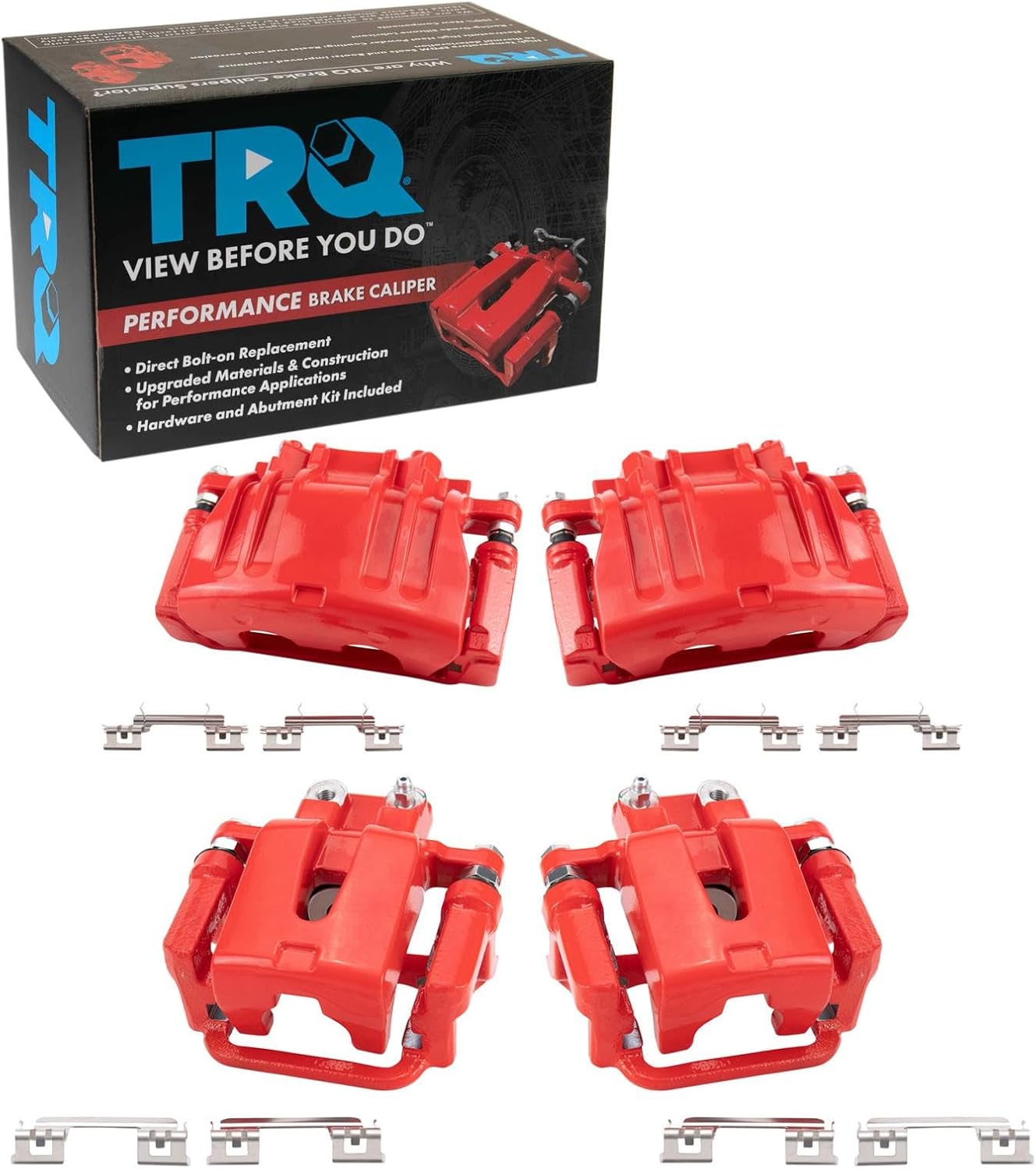 TRQ Performance Front and Rear Brake Caliper Set Caliper Brackets Hardware Compatible with 11 Dodge Charger V8 5.7L with Dual Piston Front Calipers without Brembo Brake Calipers