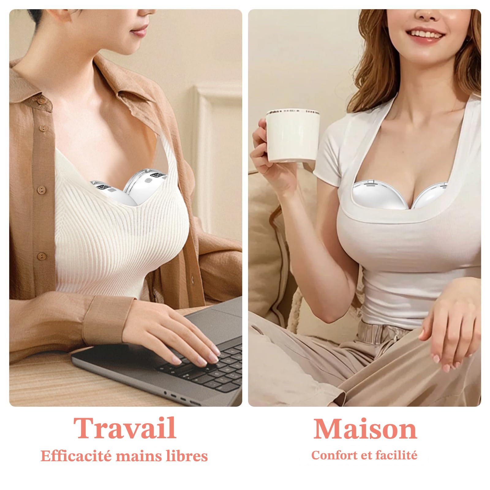Tire Lait Electrique avec 4 Modes, 2 Tire Lait Portable, Breast Pump Electric Main Libre avec 2 Boucles de Réglage de Soutien-Gorge et Bride de 17/19/21mm, Faible Bruit, avec Écran Led, Blanc