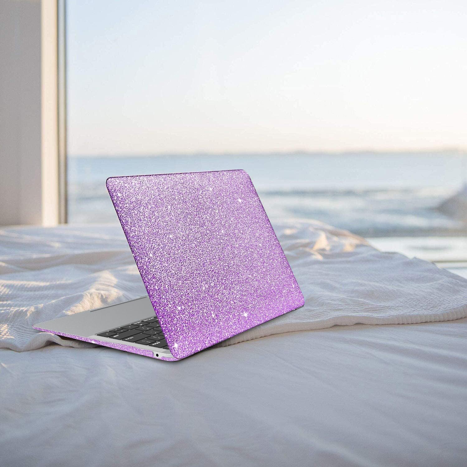 iPAPA Compatible with MacBook Air 13 inch Case 2021 2020 2019 2018 A2337 M1 A2179 A1932 Touch ID, Glitter Smooth Leather Laptop Hard Shell+Keyboard Cover for MacBook Air 13.3 inch Case, Shining Purple