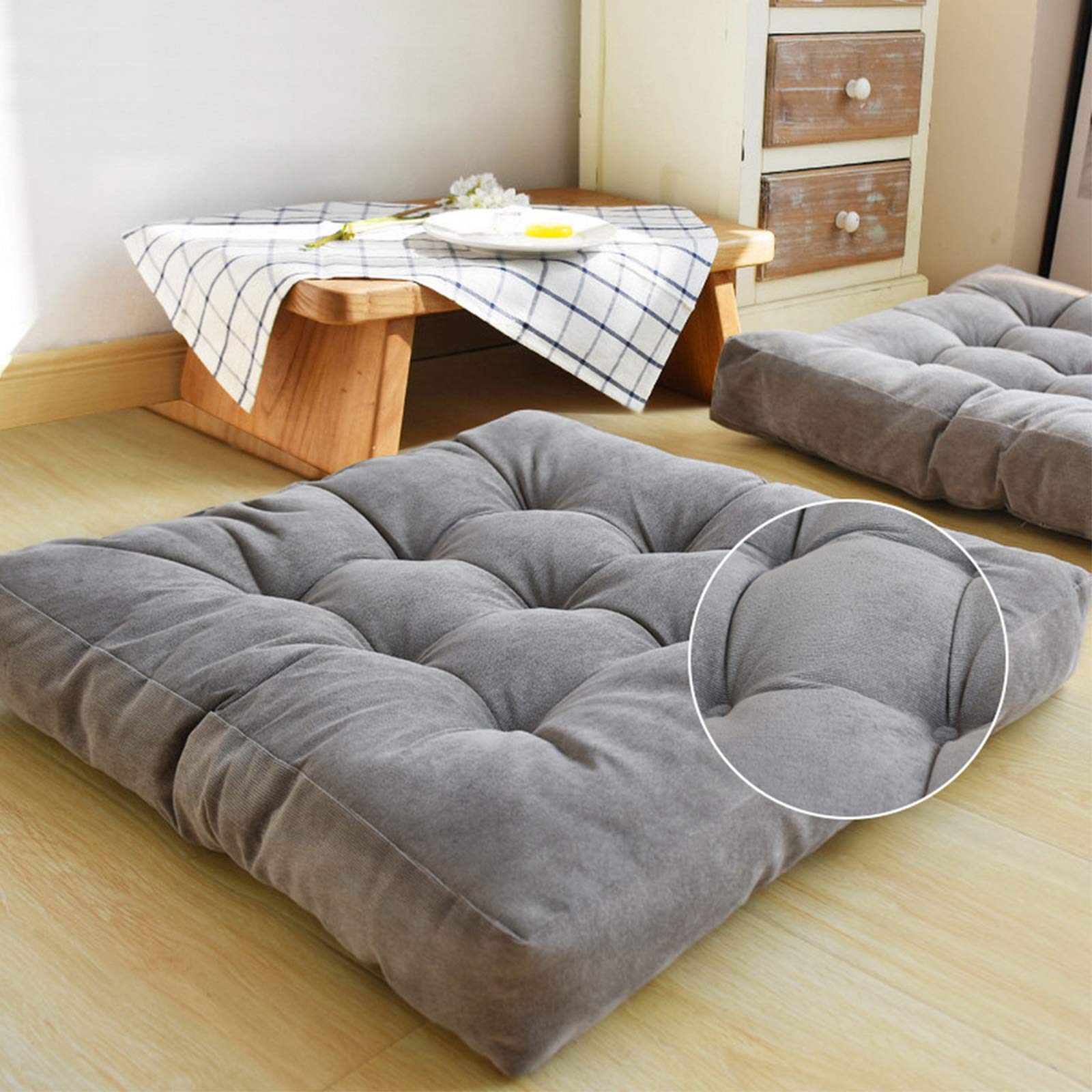Coussin de siege pour chaise dure tapis sol epais gris velours cotele carre 55x55