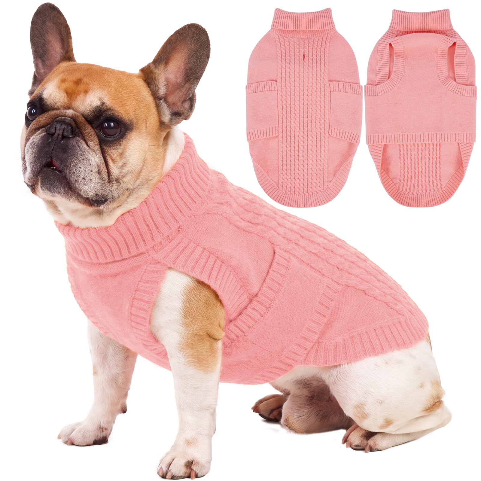 Hjumarayan Minimalist Cable Knit Dog Jumper | Soft Roll Neck Puppy Knitwear with Harness Hole for Autumn Winter Walks | Cozy Dog Sweater for Girl Boy Dogs | Cocker Spaniel (Baby Pink XL)