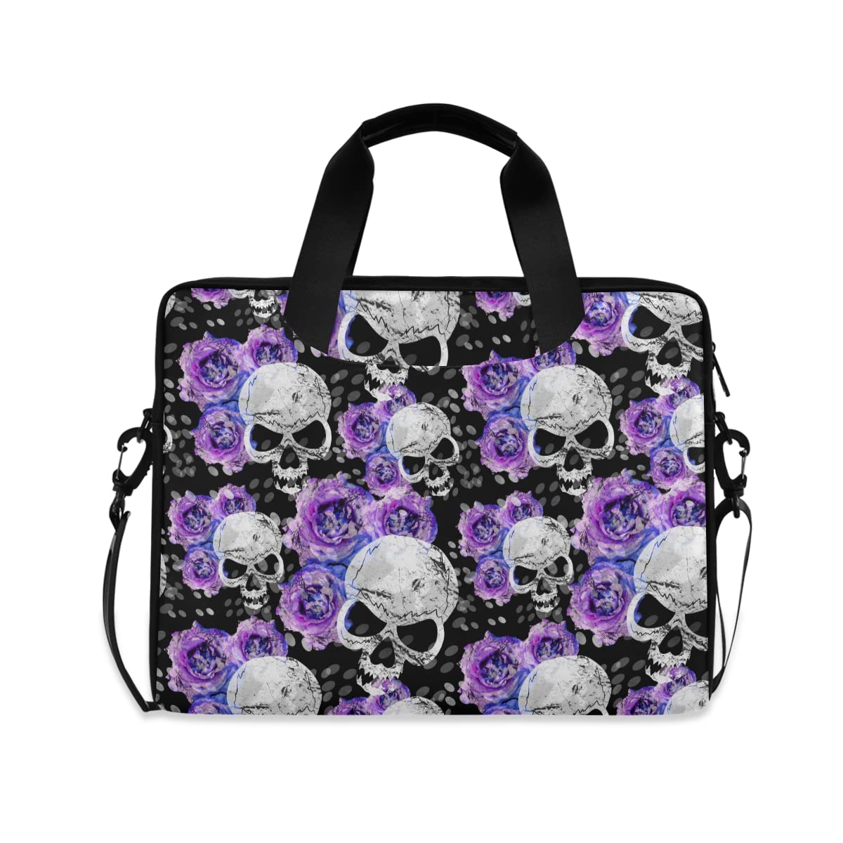 Laptop Bag for Women Men Student, Messenger Bag 15 15.6 16 inch, Flowers and Skulls Laptop Tote Bag Cases Sleeves Briefcase