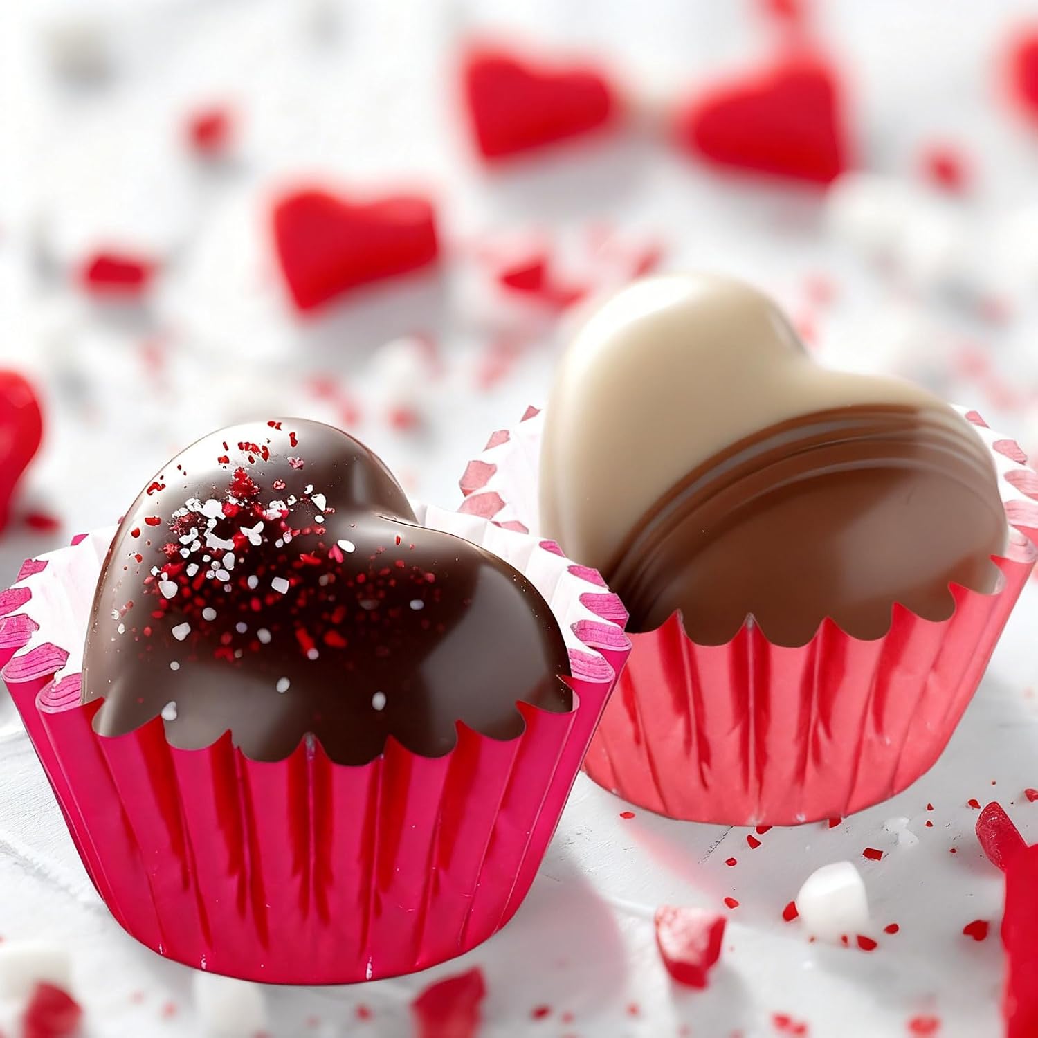 Whaline 300Pcs Valentine's Day Mini Foil Cupcake Liners Baking Cups Red Pink Gradient Foil Metallic Cupcake Wrappers Muffin Liners for Wedding Anniversary Birthday Party
