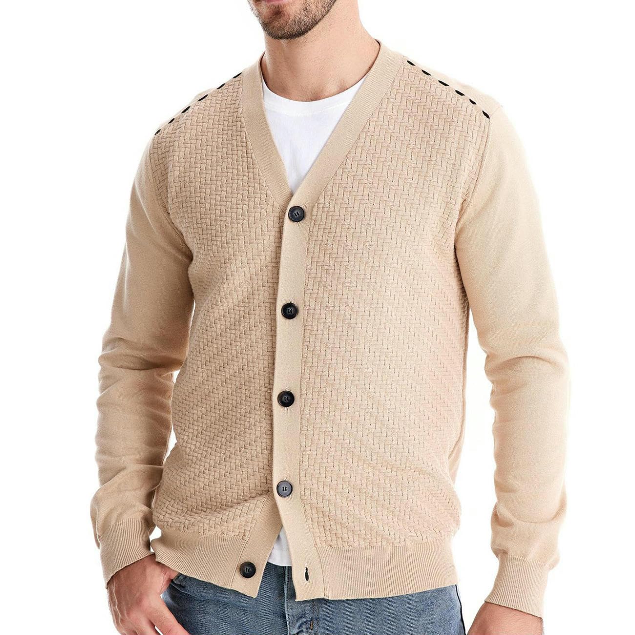 Cárdigan de punto para hombre, ajuste delgado, cuello en V, para otoño e invierno