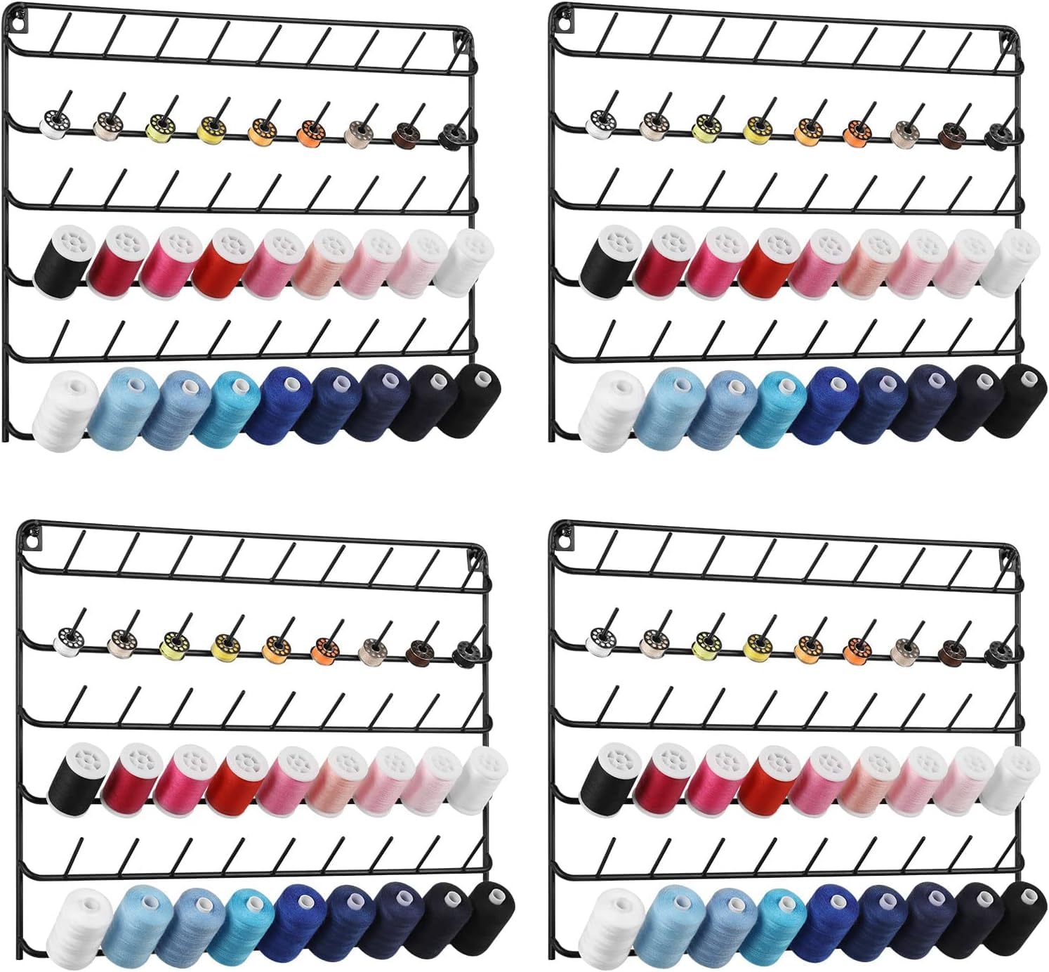 CADUKE Set di 4 54 bobine di supporto per filo da cucito, organizer per filato/supporto per filo, supporto in metallo da appendere per ricamo, trapuntatura, cucito (nero)