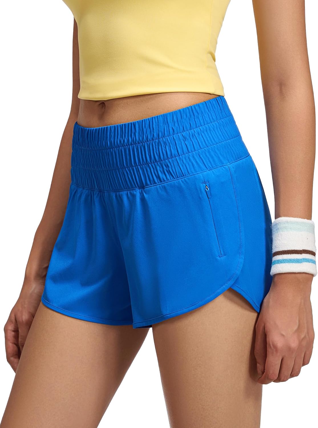 MCEDAR Womens High Waisted Running Shorts Elastic Mesh Liner Dolphin Athletic Gym Workout Shorts with Zipper Pocket