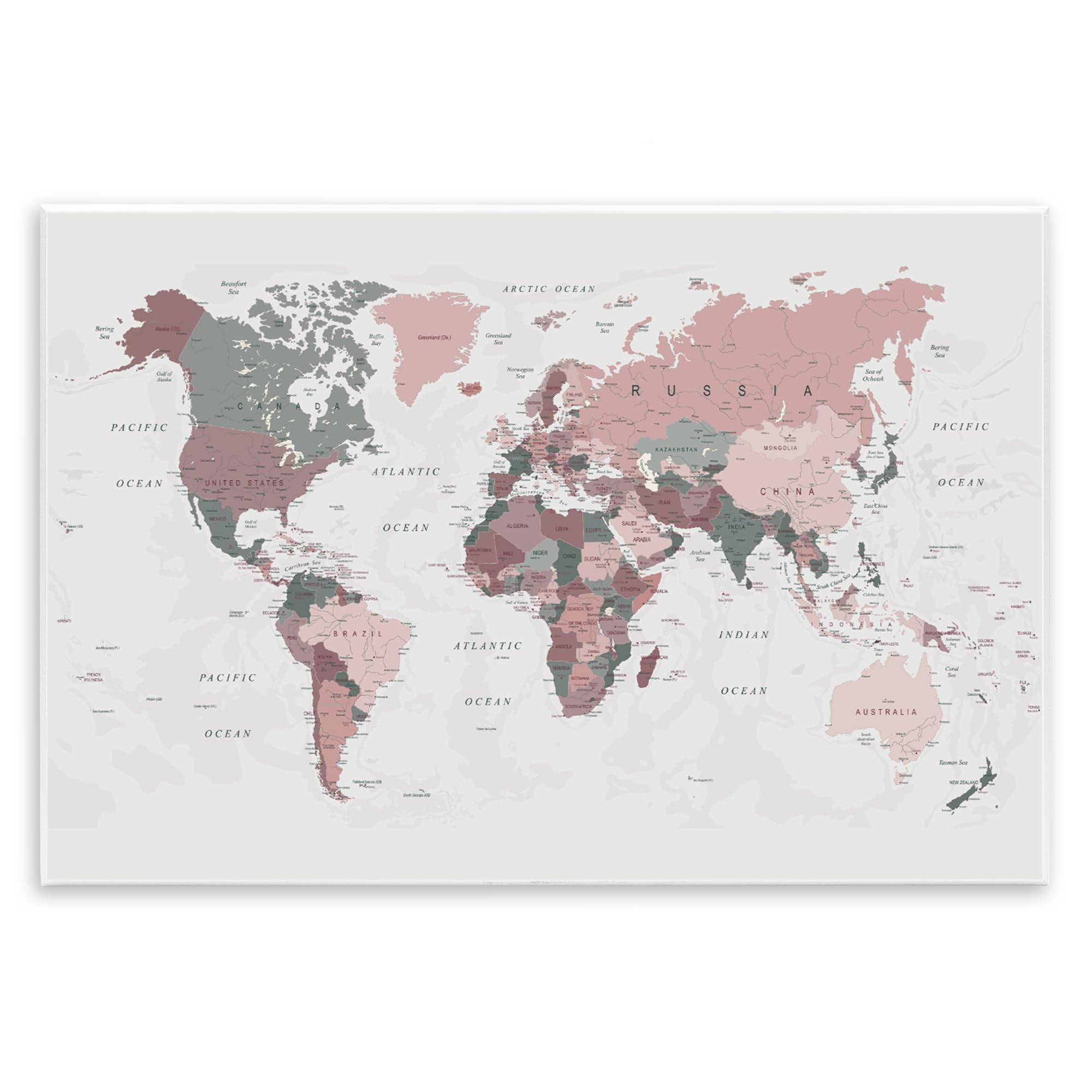 Stupell Industries Carte du monde à motifs de régions roses monochromatiques, conçue par Urban Epiphany Plaque murale Rouge 13 x 19 cm