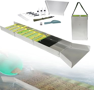 Sluice Box,20pc Gold Prospecting Kit,50" Folding Aluminum Alloy Sluice Box with Miner's Moss for Gold Panning
