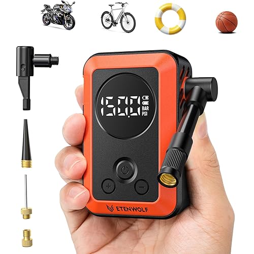 ETENWOLF Mini Bike Pump,20s Fast Inflate Bicycle Pump with Guage,150PSI Portable Electric Bike Air Pump with Presta and Schrader Valve for Mountain Bike,Road Bike,Motorcycle,Car,Sport Ball