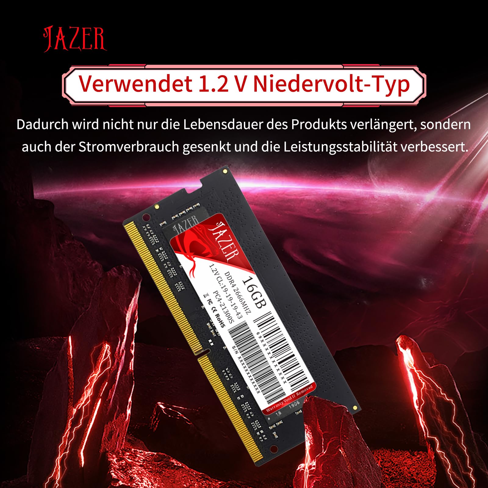 JAZER DDR4 RAM 16GB 2666MHz CL22 Laptop Notebook Momery | PC4-21300, 1.2V, SODIMM 260 Pin,Modul Upgrade