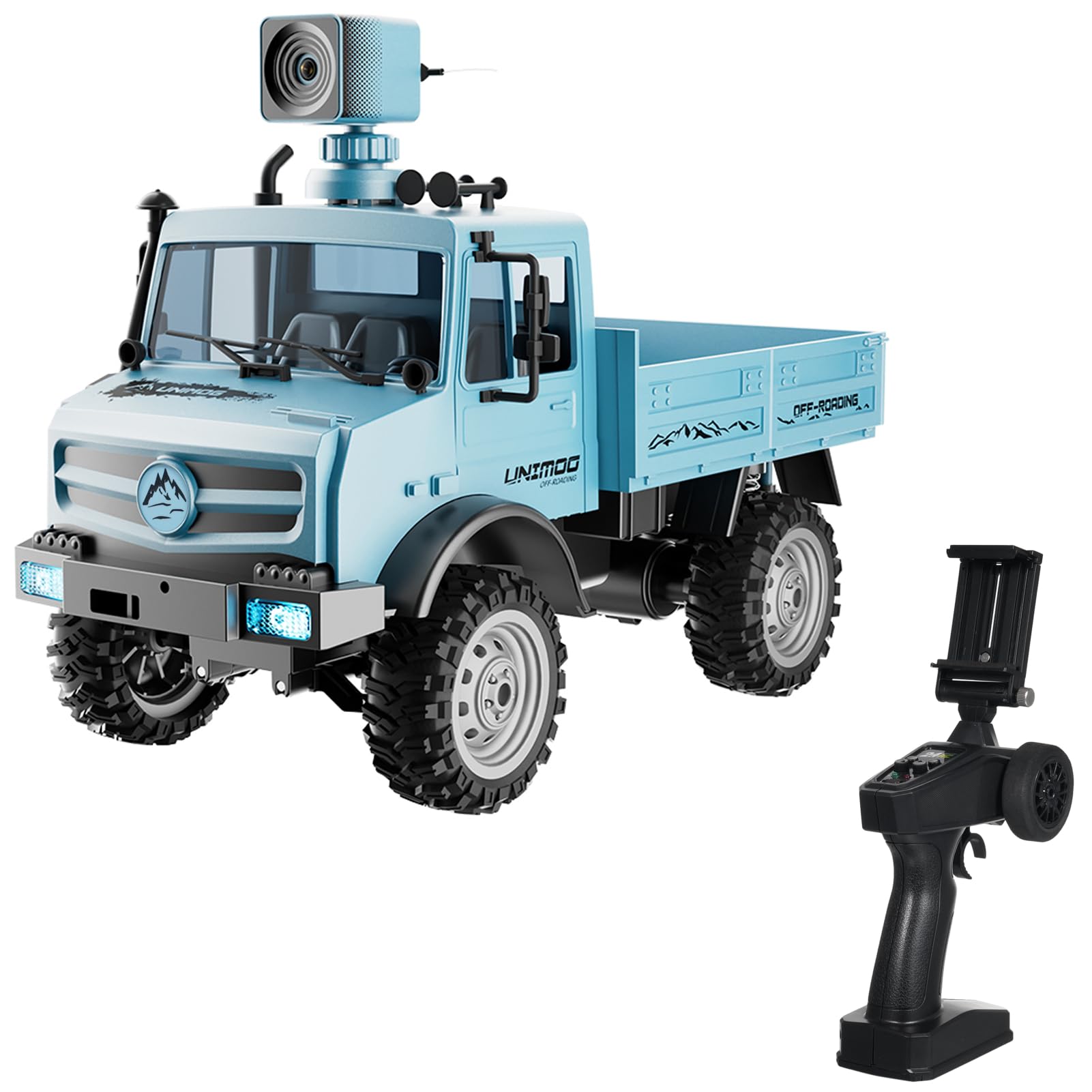 HUIOP Voiture tout-terrain télécommandée 1/16 2,4 GHz avec caméra 720P 20 km/h Voiture d'escalade à grande vitesse à grande échelle Propulsion arrière, Télécommande/Télécommande double mode pour télép