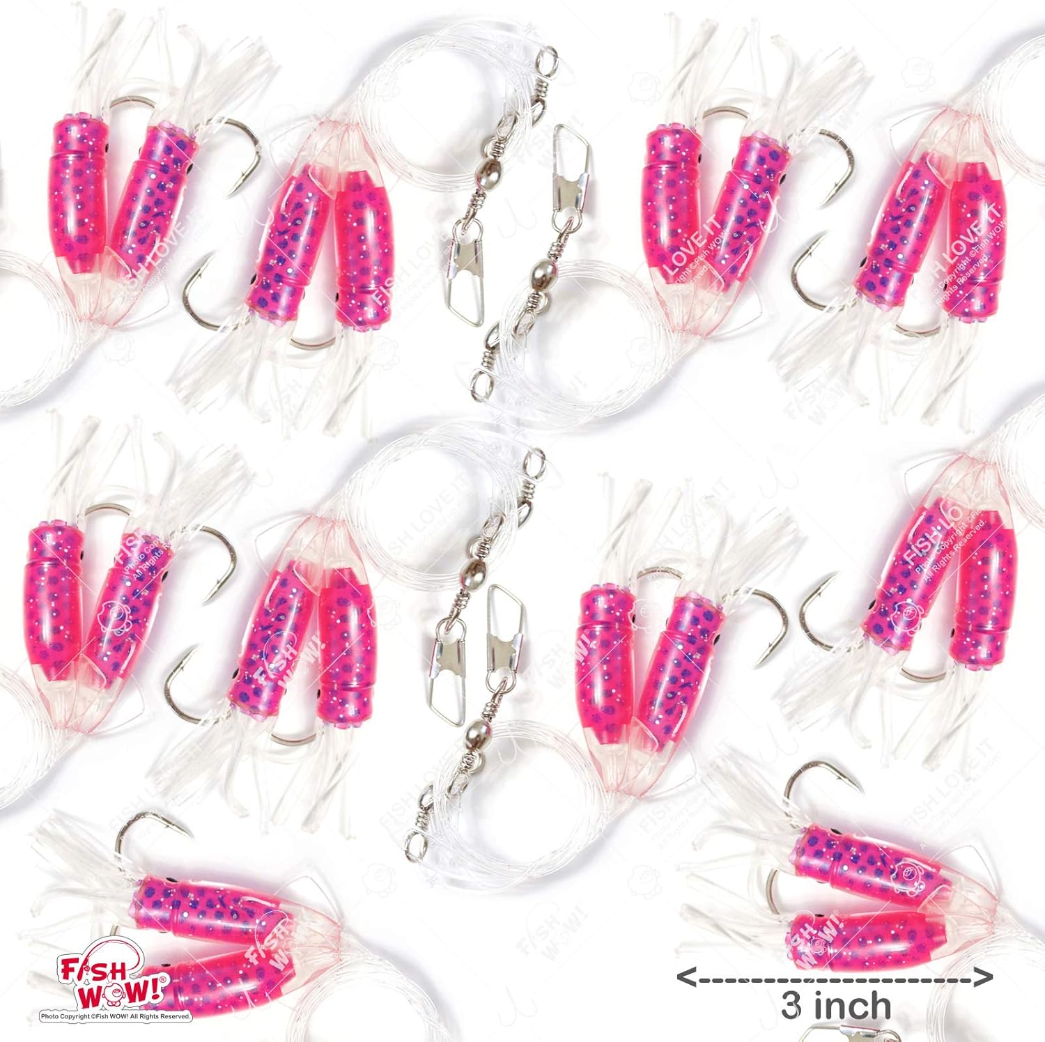 10 Packs - 3" Fishing Rock Cod Rig Twin Bulb Squids Rockfish Bait Soft Lure - Pink