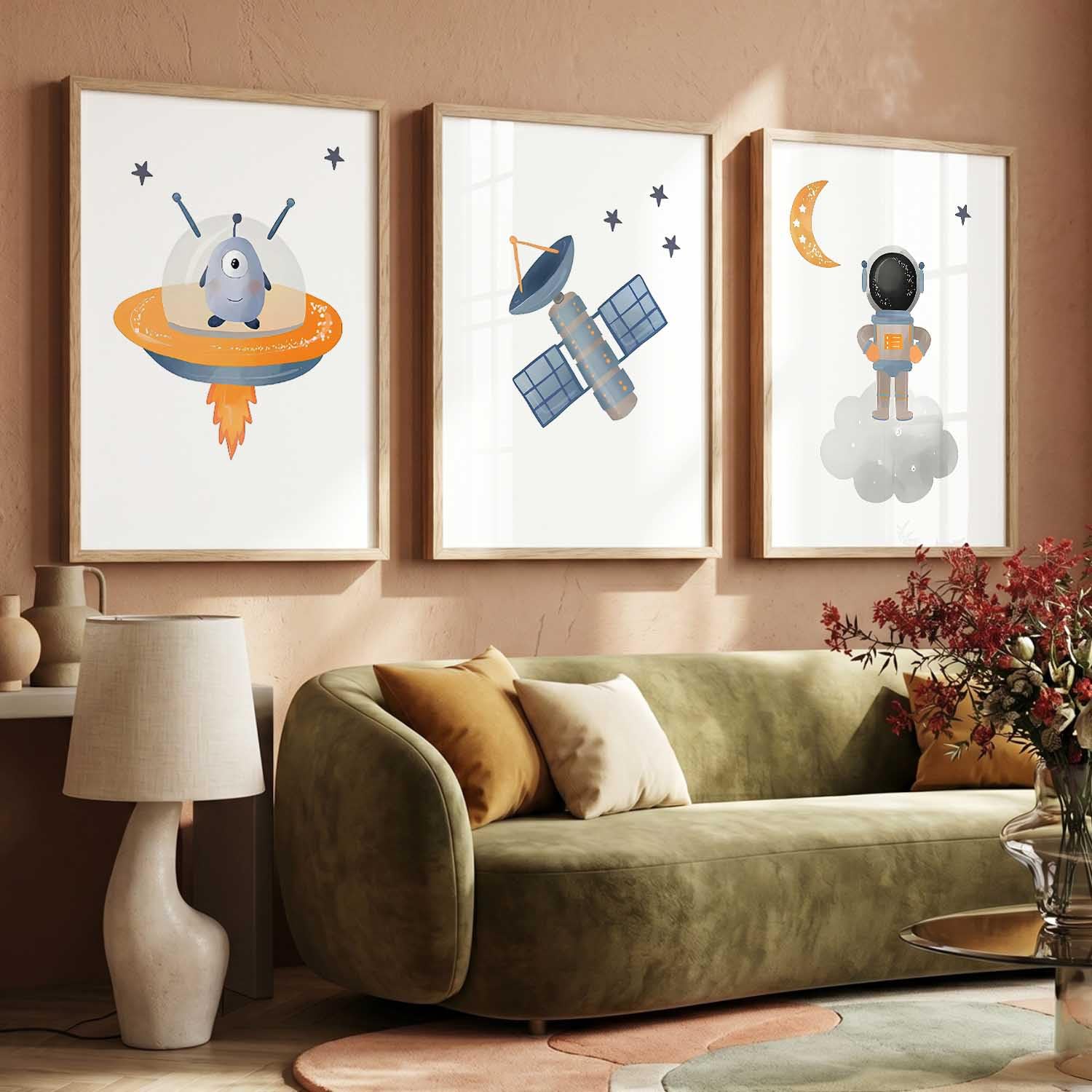 kotart Retro Space Astronaut Satellite Rocket Framed Posters for Kids Bedroom Décor | Educational Wall Décor Frame | Nursery Classroom Poster with Frames Set Of 3 (35x37 Inch)-image-49